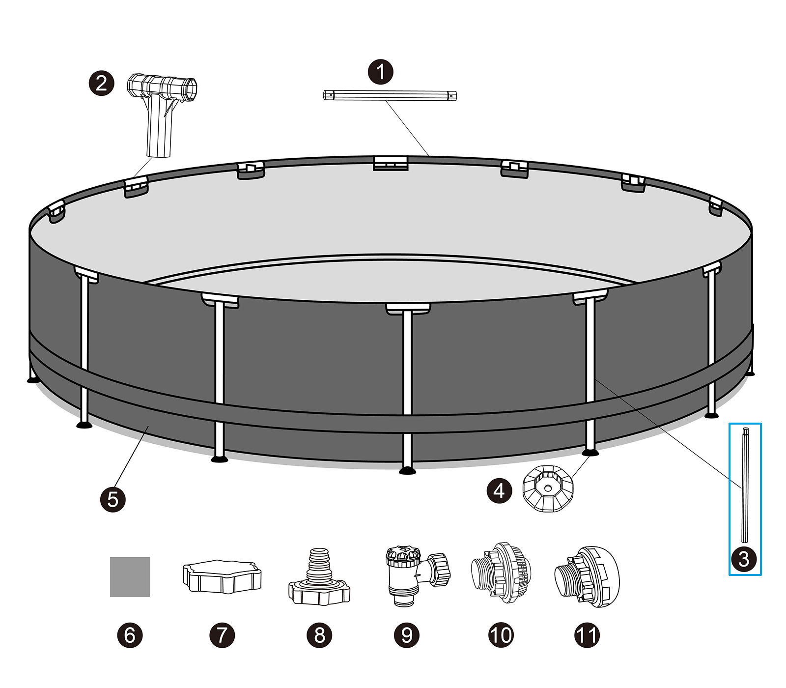 Bestway® Spare Part Frosted Vertical Leg for 18',20',22'x52"/5.49m,6.10m,6.71m x 1.32m Frame Pool