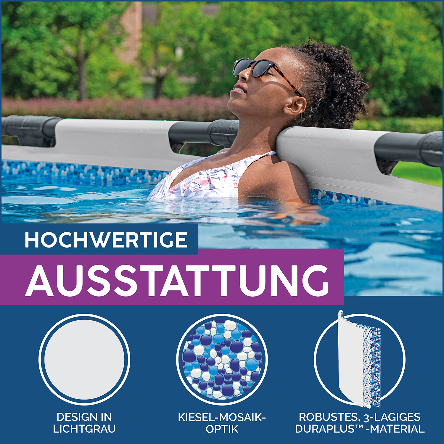 Steel Pro MAX™ Frame Pool Komplett-Set mit Filterpumpe Ø 549 x 132 cm, lichtgrau, rund Steel Pro MAX™ Frame Pool Komplett-Set mit Filterpumpe Ø 549 x 132 cm, lichtgrau, rund