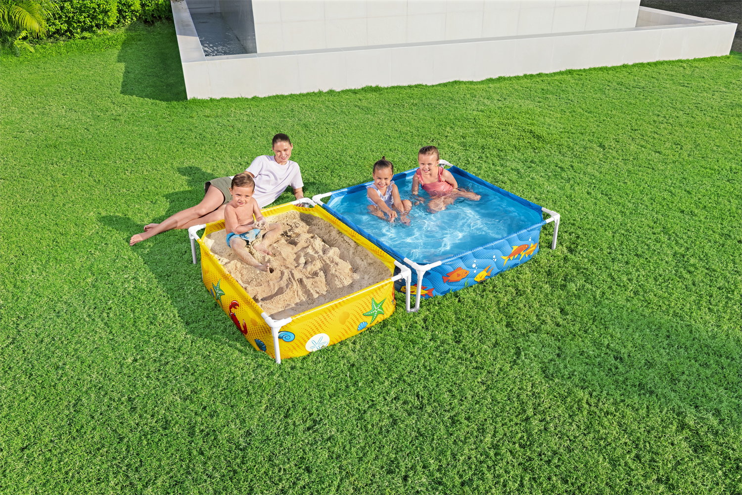 My First Frame Pool mit Sandkasten 213 x 122 x 30,5 cm, buntes Unterwasser-Design, eckig