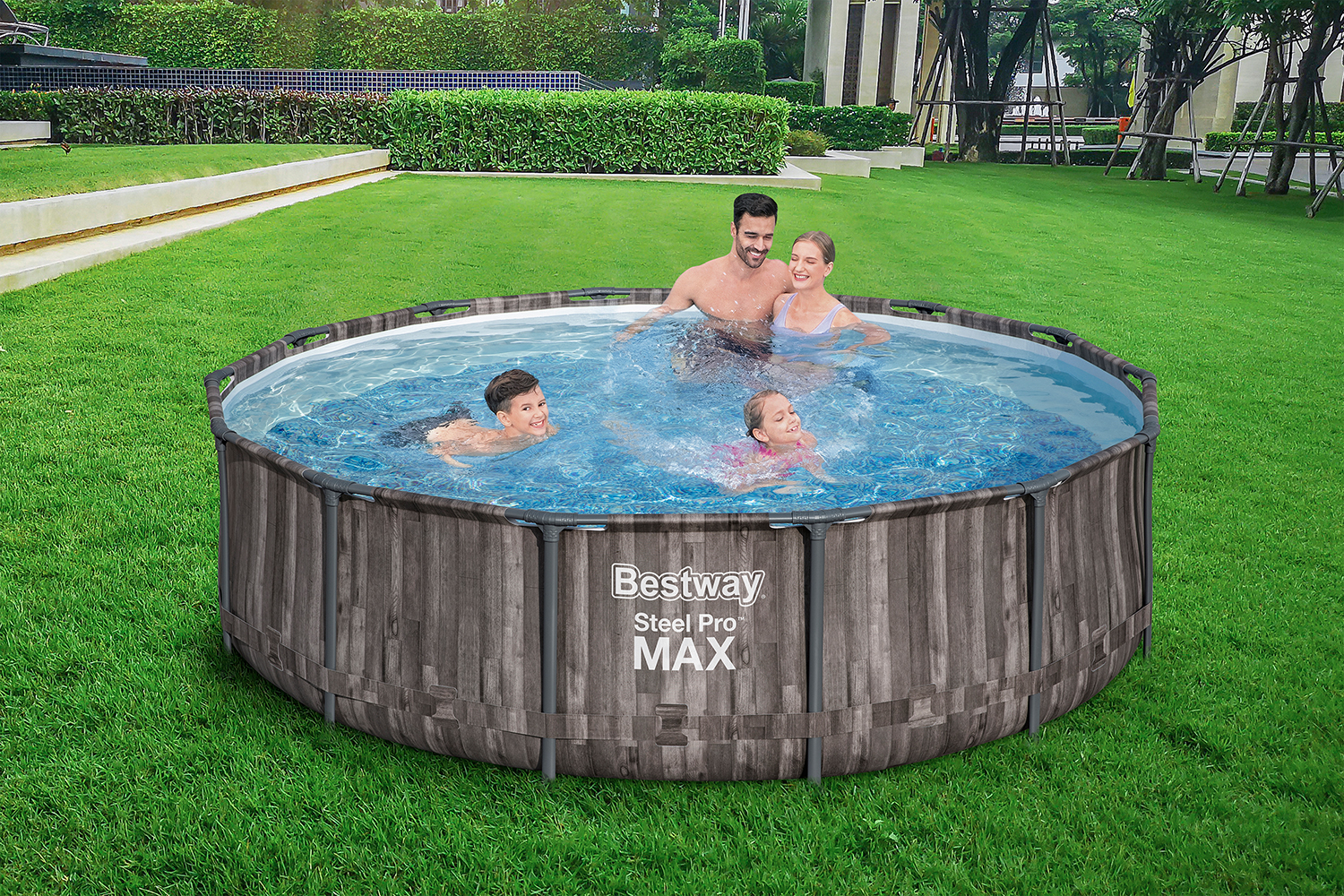 Steel Pro MAX™ Solo Pool ohne Zubehör Ø 427 x 107 cm, Holz-Optik (Mooreiche), rund