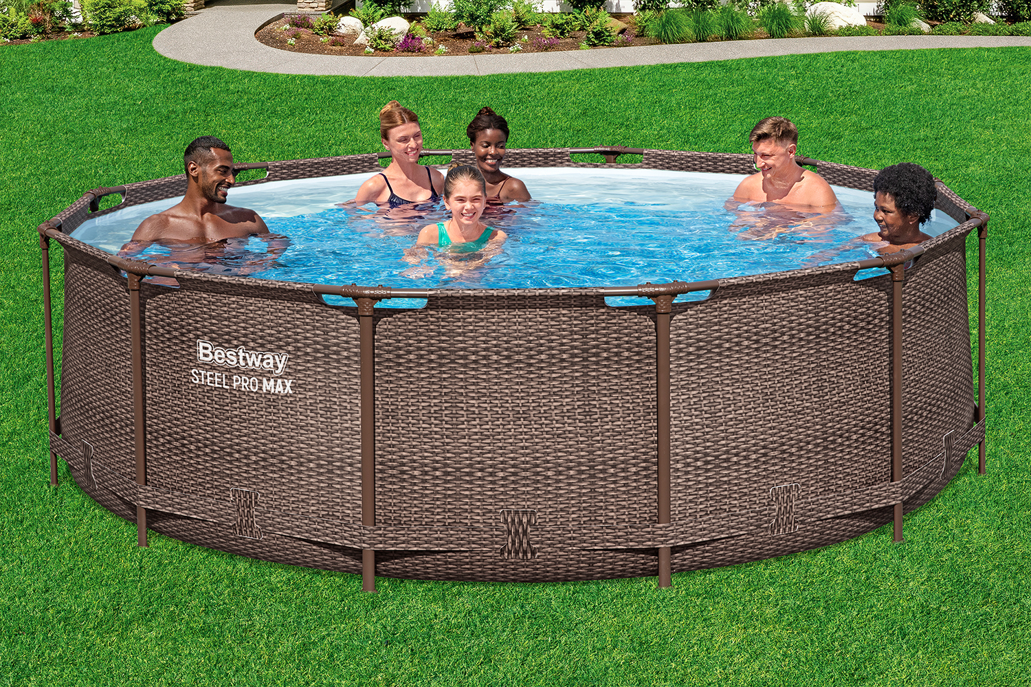 Steel Pro MAX™ Frame Pool Set mit Filterpumpe Ø 366 x 100 cm, Rattan-Optik (Schokobraun), rund