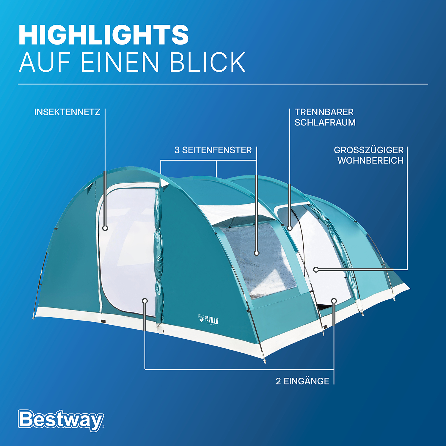 Pavillo™ 16'1"x12'6"x6'5"/4.9mx3.80mx1.95m Family Dome 6 Tent