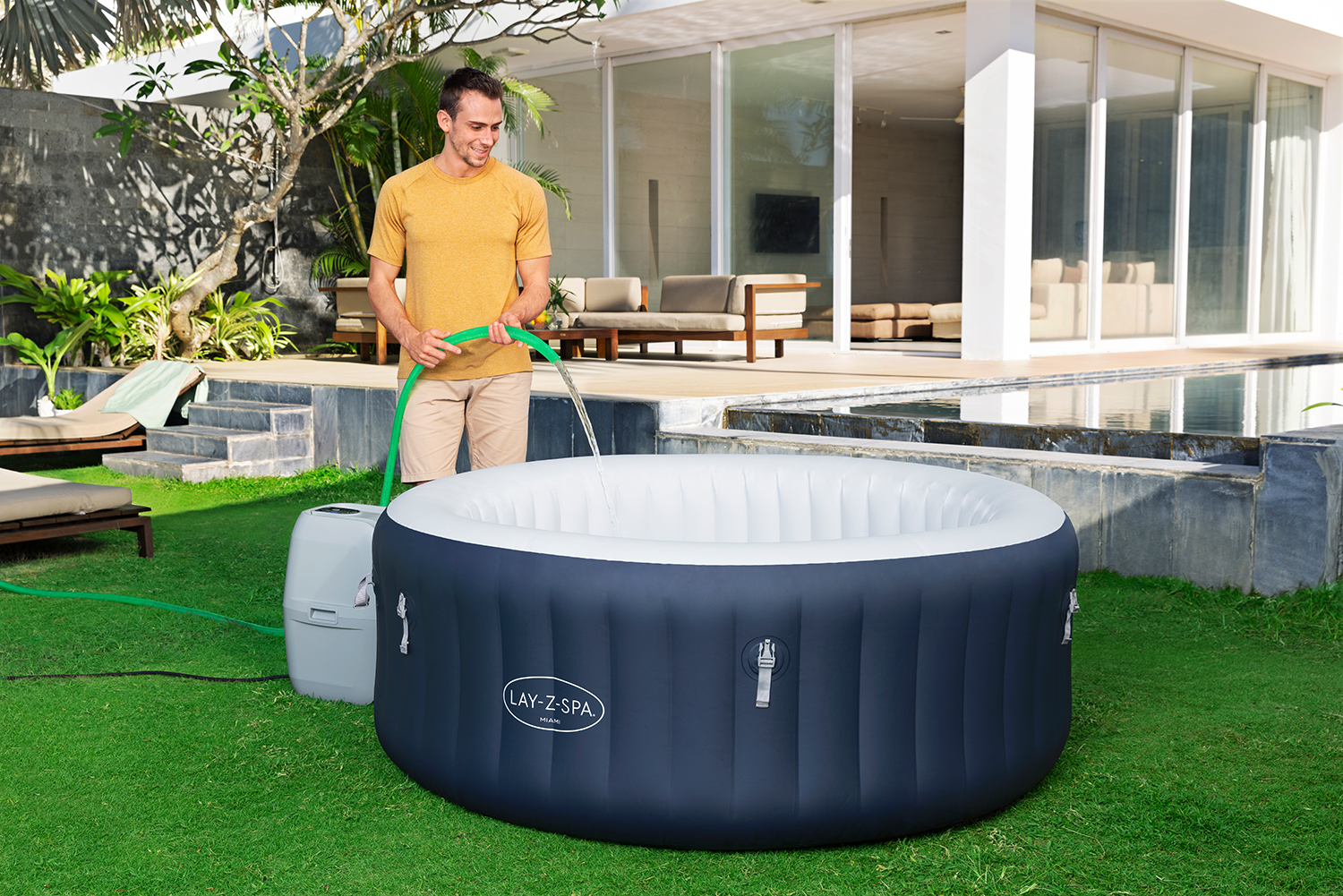 LAY-Z-SPA® Energiespar-Whirlpool Miami AirJet™ für 4 Personen Ø 180 x 66 cm, Dunkelblau
