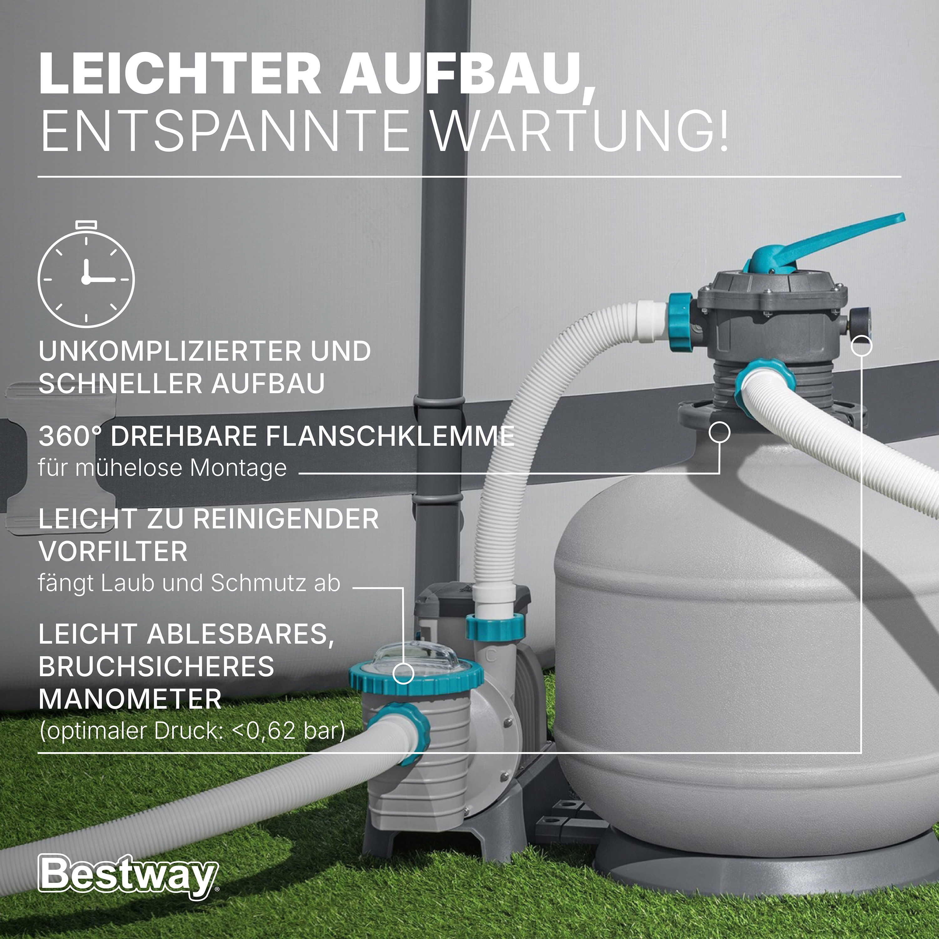 Sandfilteranlage mit Zeitschaltuhr 11.355 l/h, 500 W
