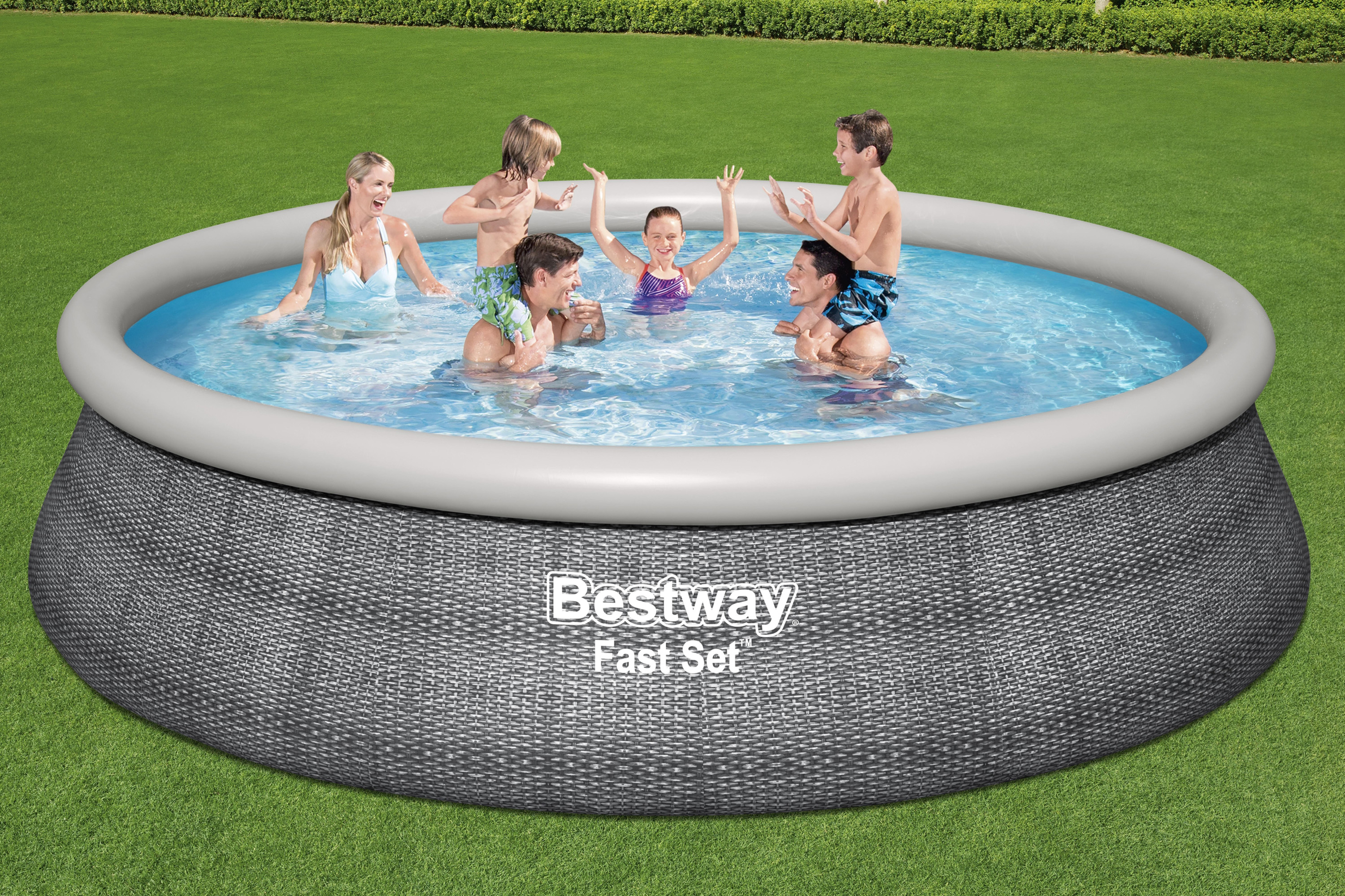 Fast Set™ Aufstellpool Set mit Filterpumpe Ø 457 x 107 cm, Rattan-Optik (Schiefergrau), rund