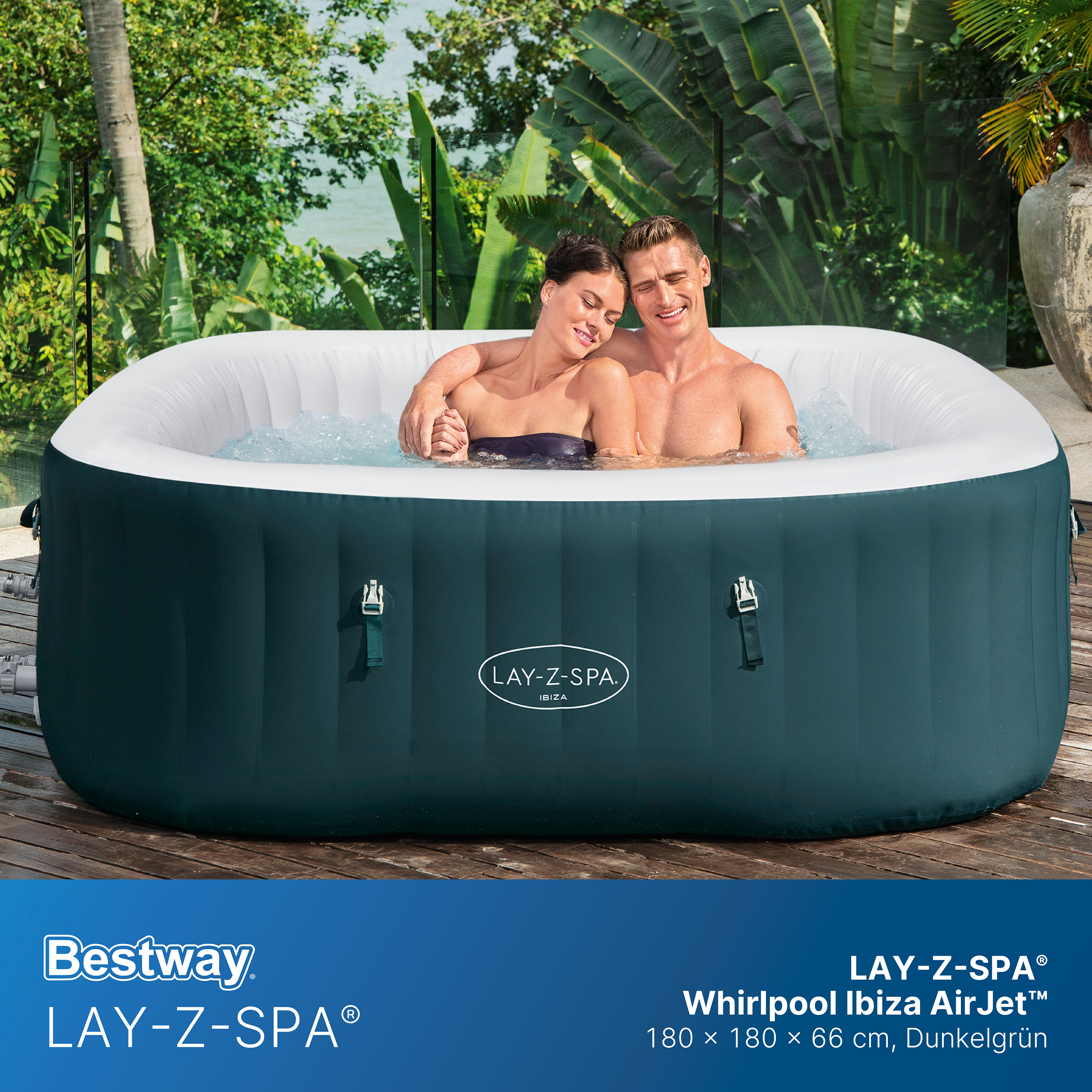 LAY-Z-SPA® Energiespar Whirlpool Ibiza AirJet™, für 4 Personen, 180 x 180 x 66 cm, Dunkelgrün