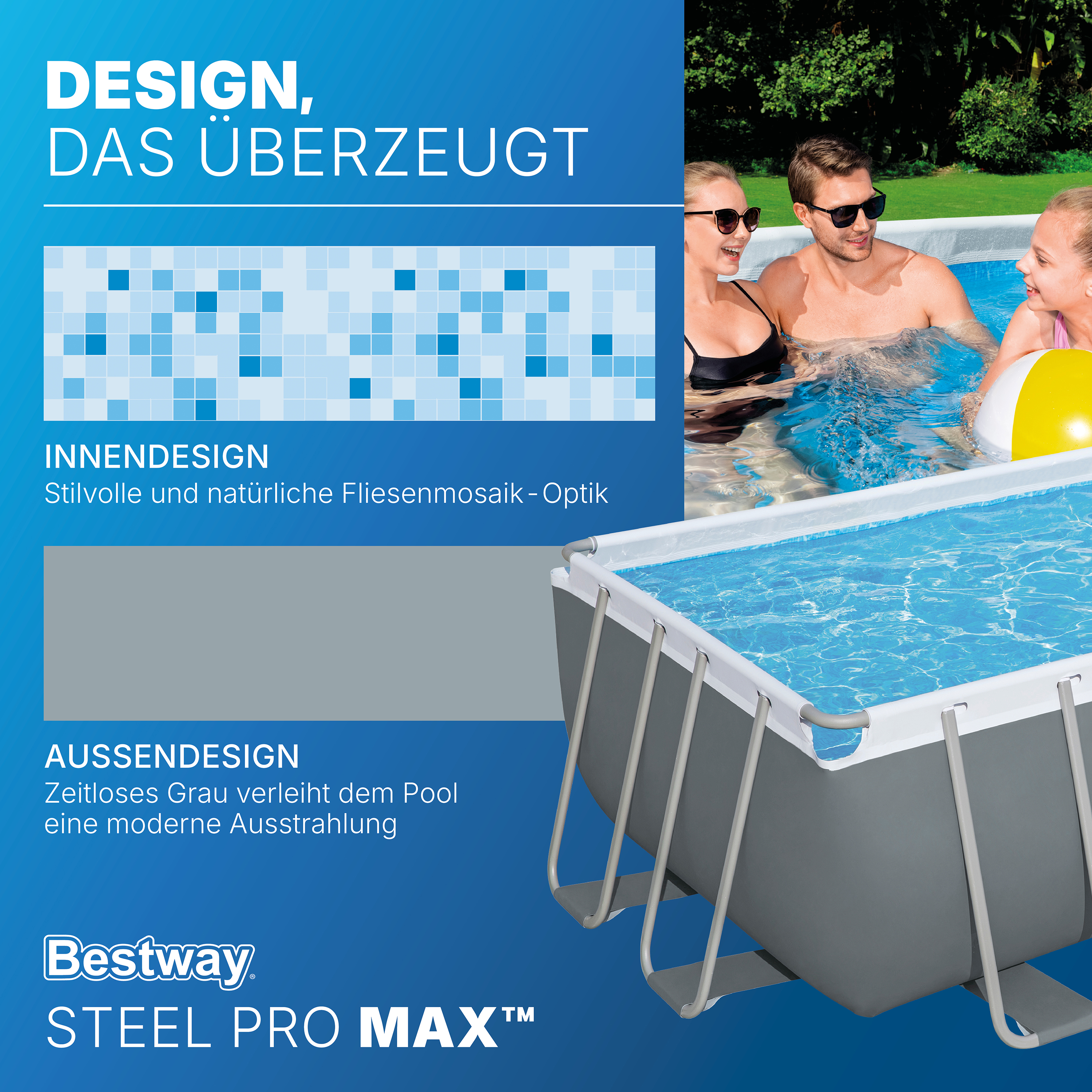 Steel Pro MAX™ Solo Pool ohne Zubehör 488 x 244 x 122 cm, grau, eckig