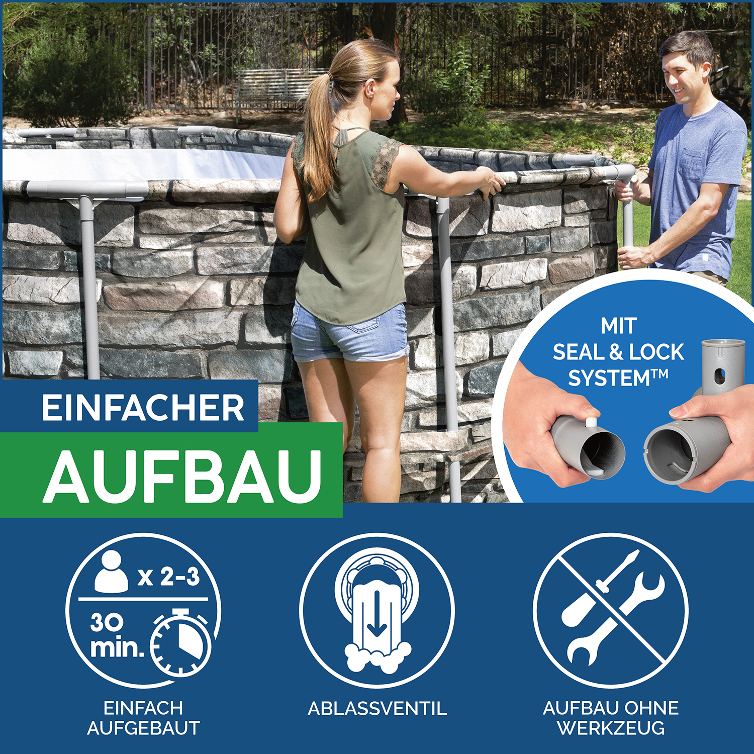 Power Steel™ Frame Pool Komplett-Set mit Filterpumpe Ø 671 x 132 cm Steinwand-Optik (Naturstein), rund