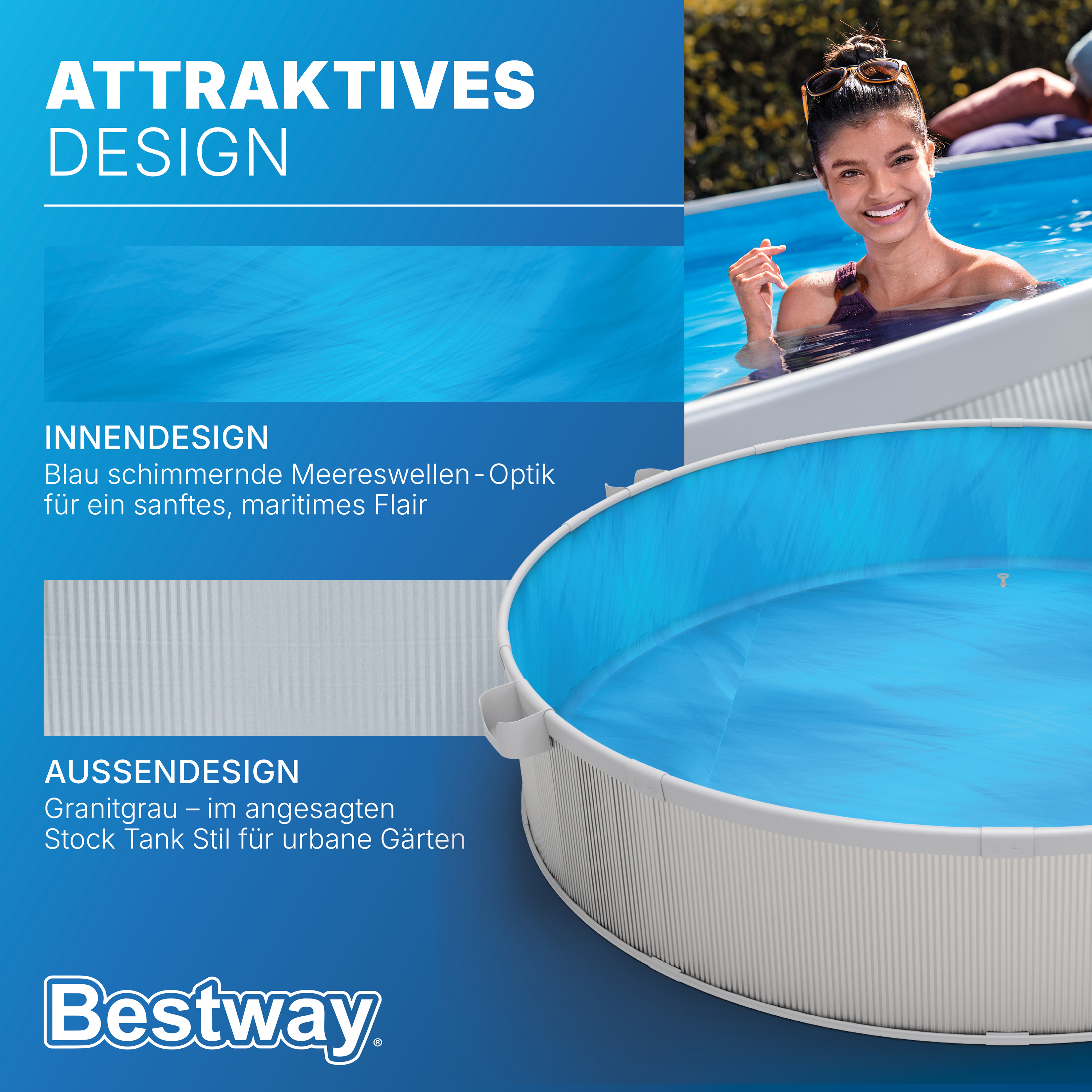 Stahlwandpool-Set mit Filterpumpe Ø 305 x 61 cm, grau, rund