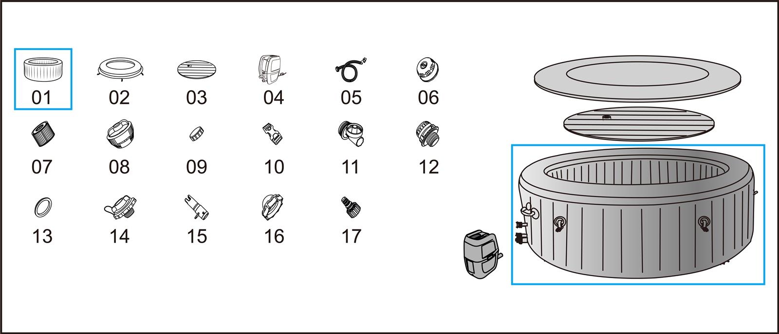 Bestway® Spare Part Liner (silvergrey) for LAY-Z-SPA® Grenada AirJet™ Ø 236 x 71 cm (2022)