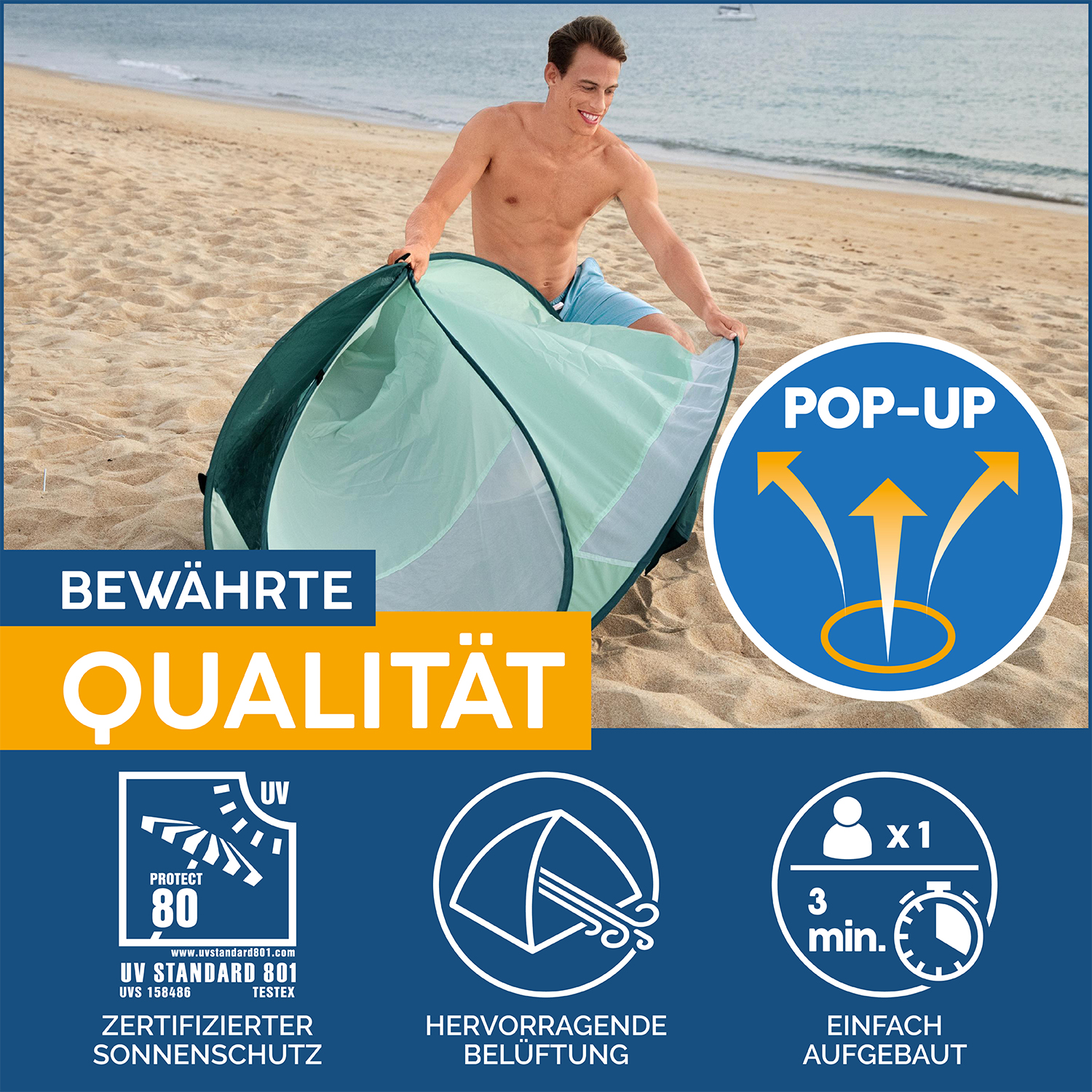 Pavillo™ Pop-Up Strandmuschel Beach Quick 2 200 x 120 x 90 cm 