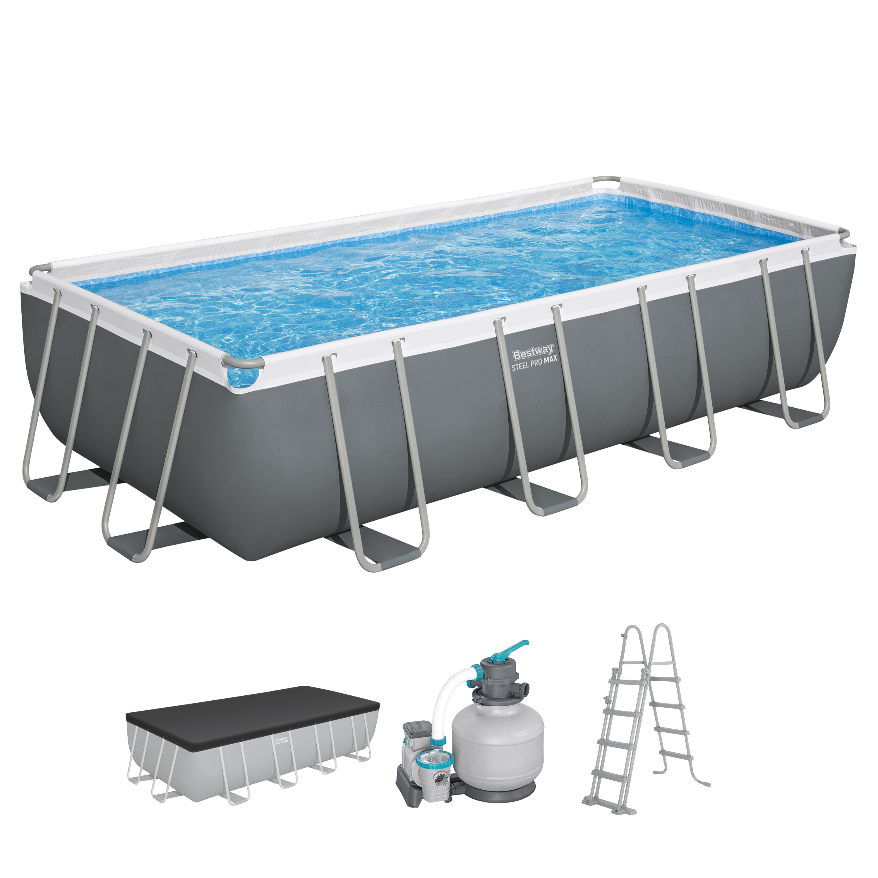 Steel Pro MAX™ Frame Pool Komplett Set mit Sandfilteranlage 549 x 274 x 122 cm, grau, eckig