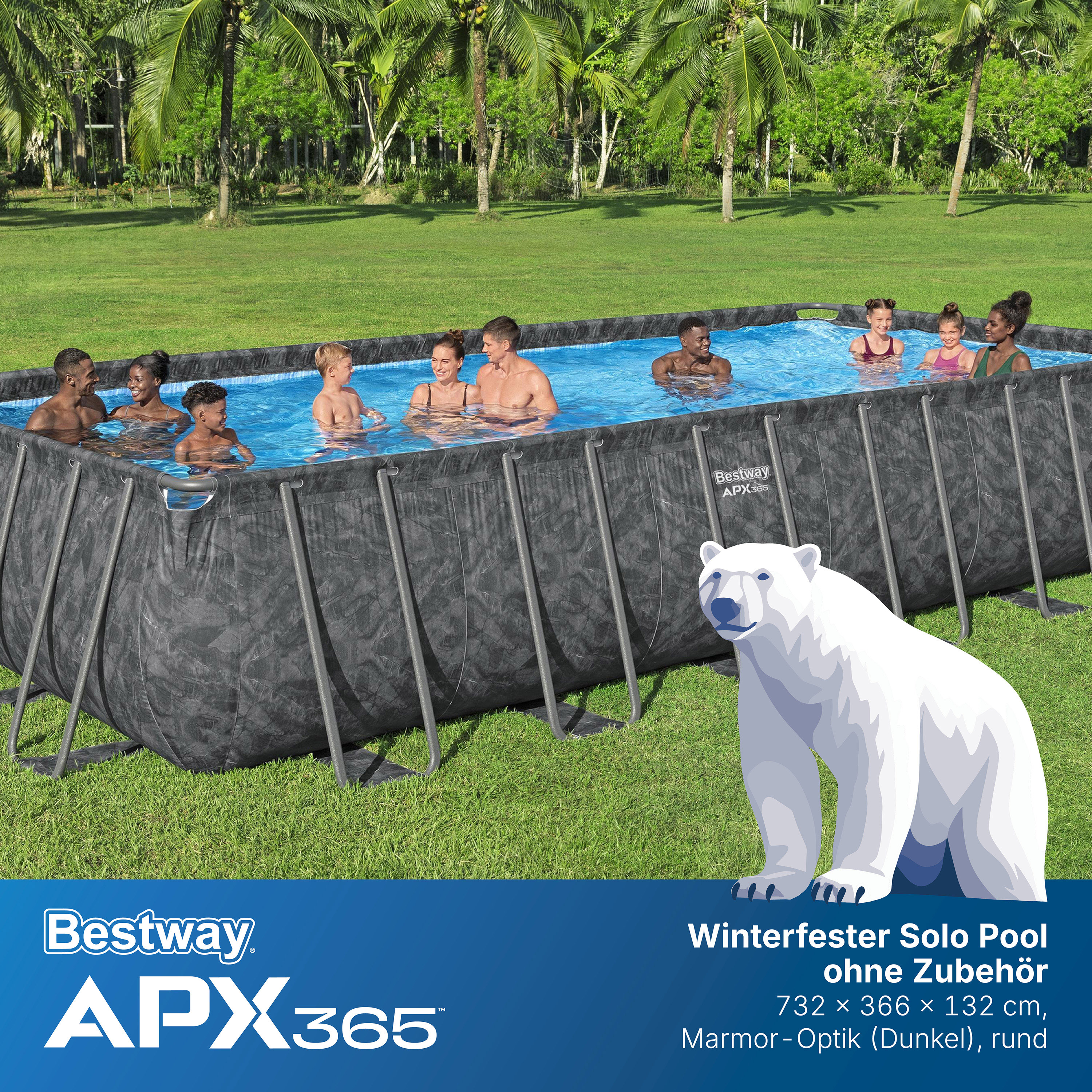 APX365™ Winterfester Solo Pool ohne Zubehör 732 x 366 x 132 cm, Marmor-Optik (Dunkel), eckig