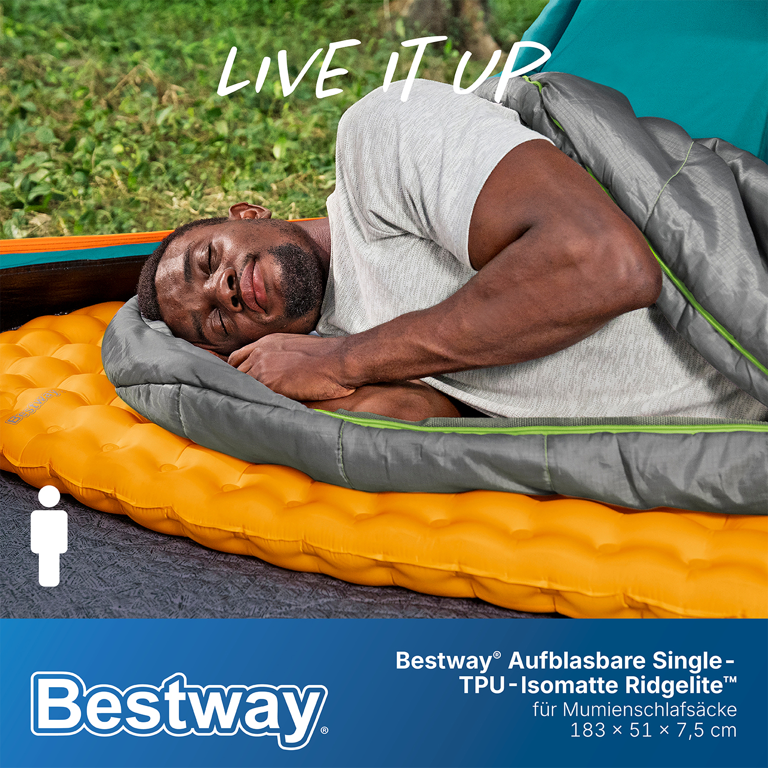 Aufblasbare Single TPU Isomatte Ridgelite™ für Mumienschlafsäcke 183 x 51 x 7,5 cm Aufblasbare Single TPU Isomatte Ridgelite™ für Mumienschlafsäcke 183 x 51 x 7,5 cm