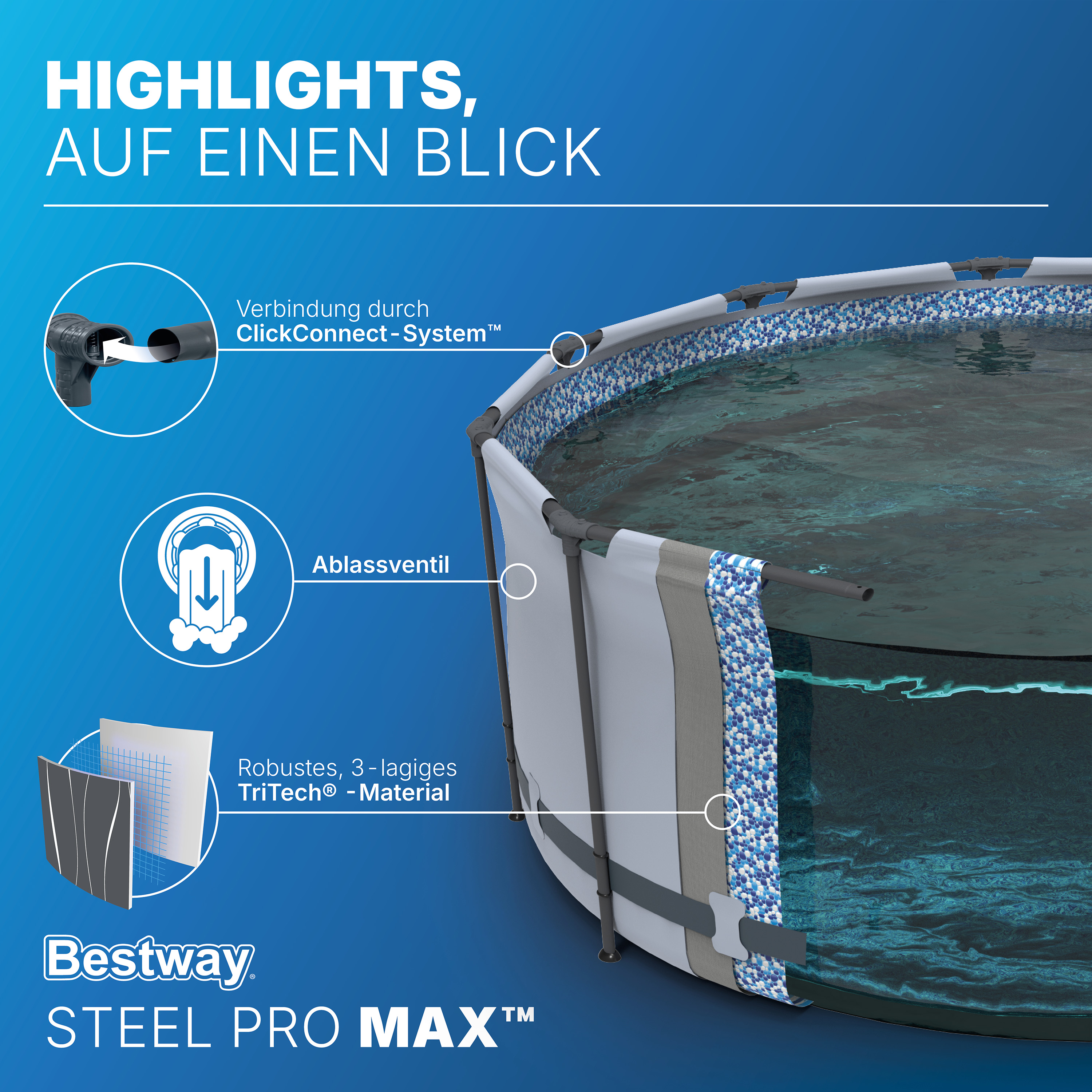 Steel Pro MAX™ Solo Pool ohne Zubehör Ø 457 x 107 cm, LED-Design, rund