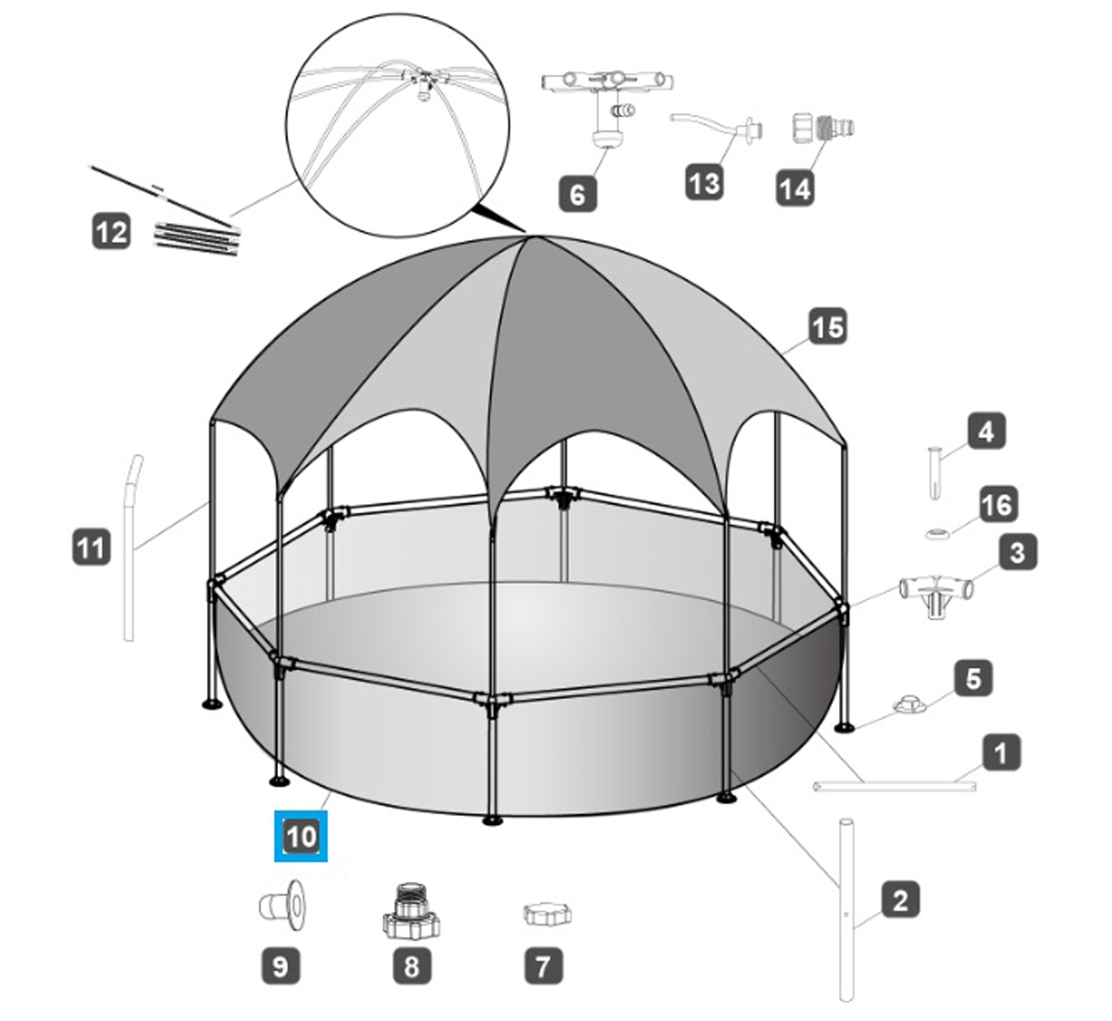 Bestway® Spare Part Pool liner for Steel Pro UV Careful Splash-in-Shade Play pool 244cm x 51cm Bestway® Spare Part Pool liner for Steel Pro UV Careful Splash-in-Shade Play pool 244cm x 51cm