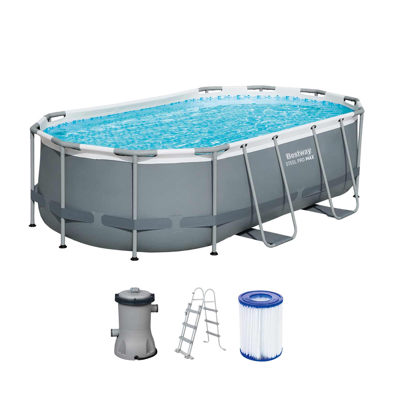 Steel Pro MAX™ Frame Pool Set mit Filterpumpe 427 x 250 x 100 cm , grau, oval