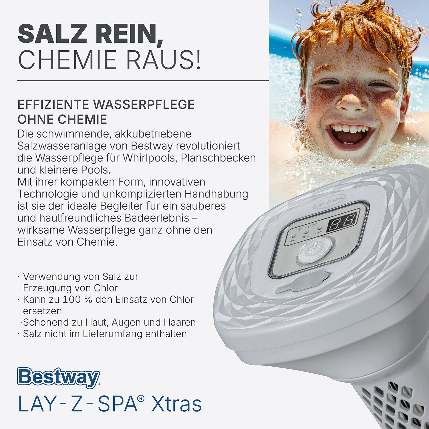 LAY-Z-SPA® Xtras schwimmende, akkubetriebene Salzwasseranlage 0,5 g/ h LAY-Z-SPA® Xtras schwimmende, akkubetriebene Salzwasseranlage 0,5 g/ h