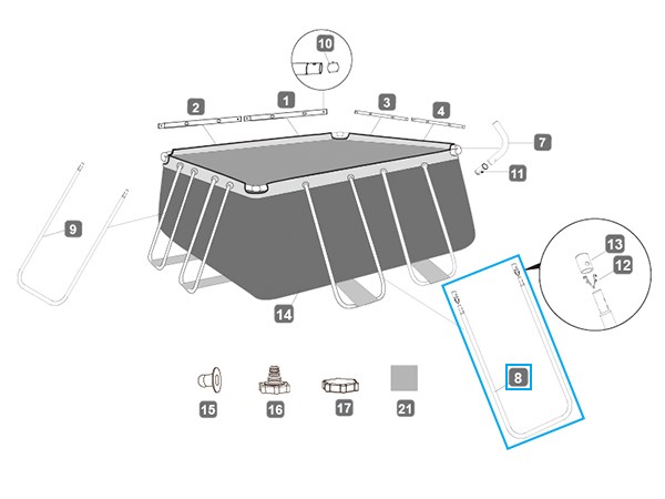 Bestway® Spare Part U-Shaped beam A (grey) for various Power Steel™ frame pools (hight 84 cm), angular