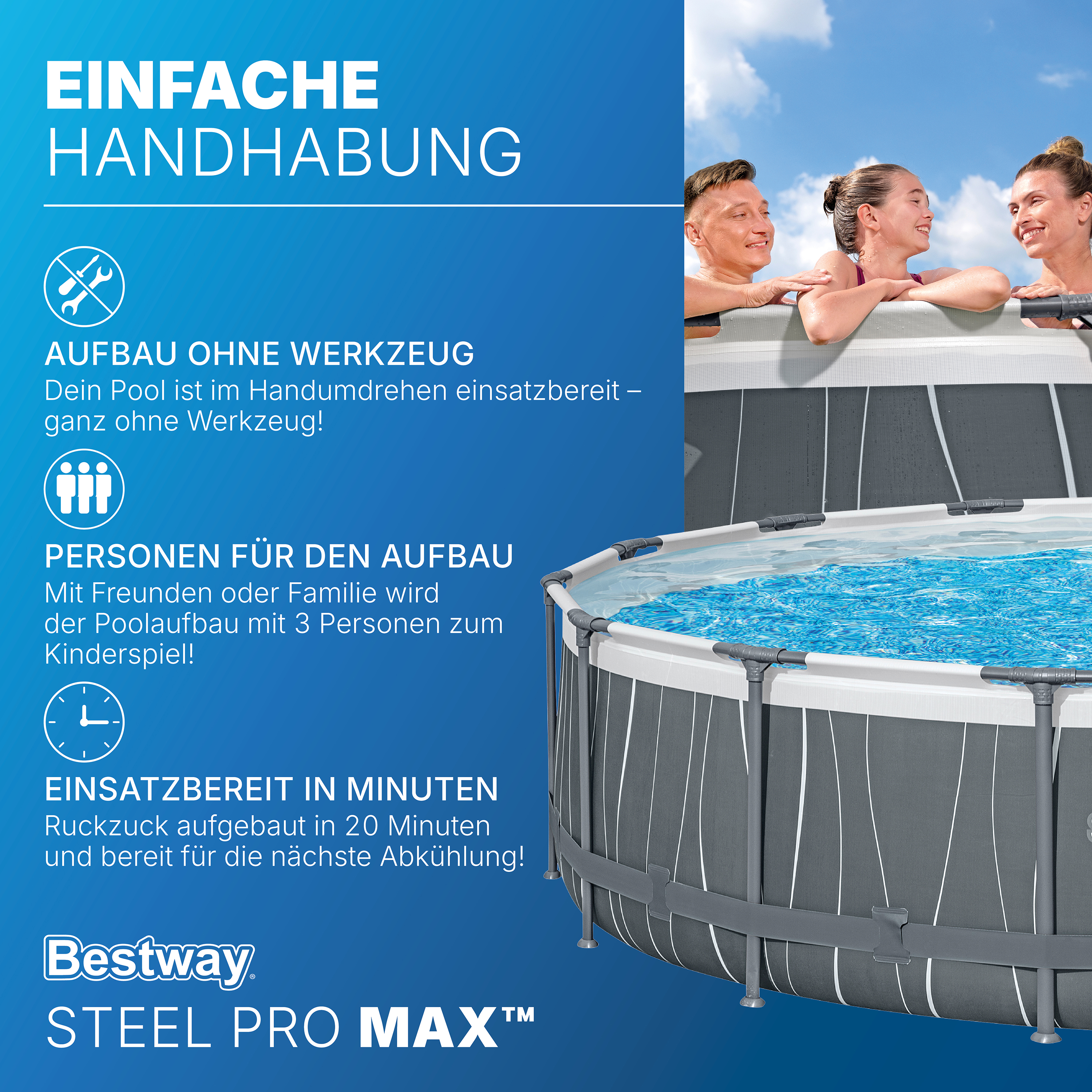 Steel Pro MAX™ Solo Pool ohne Zubehör Ø 457 x 107 cm, LED-Design, rund