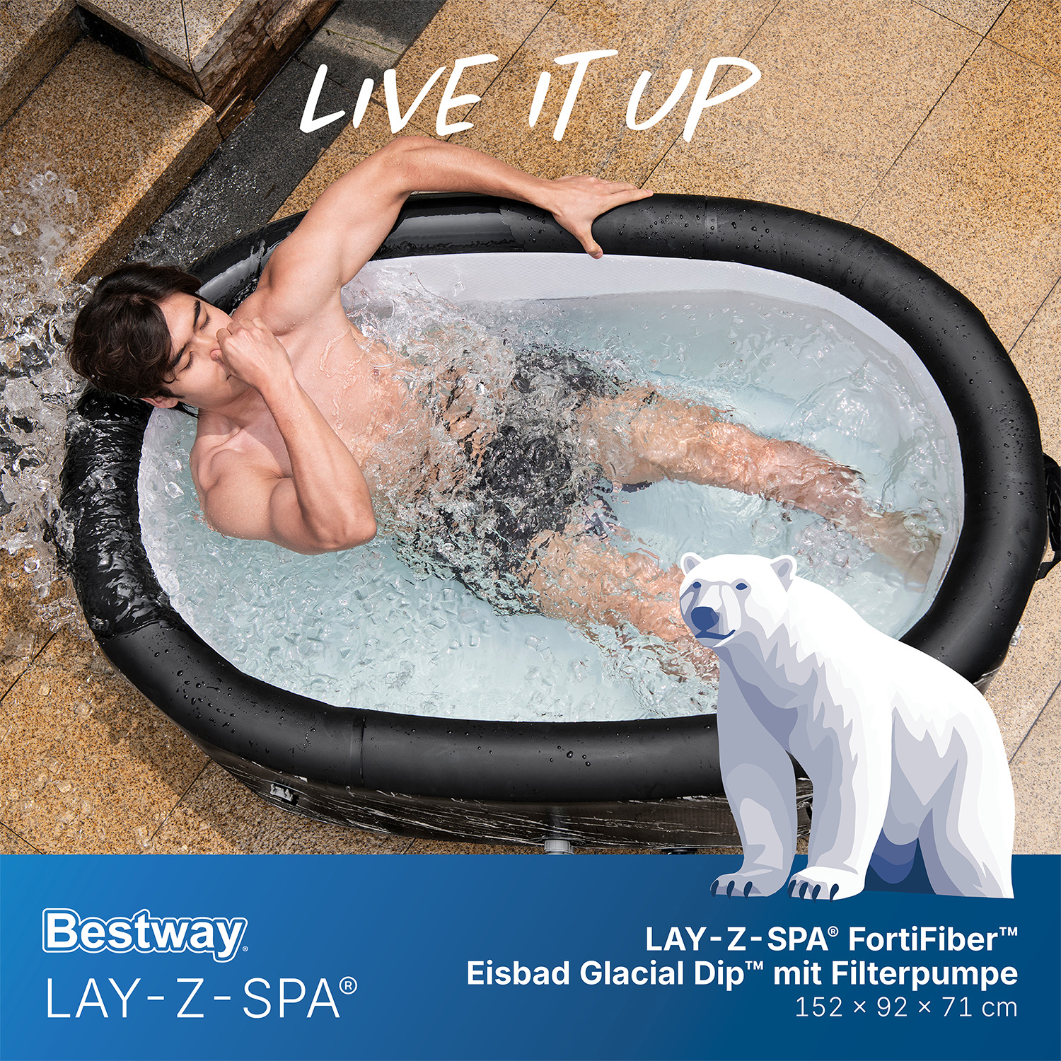 LAY-Z-SPA® FortiFiber™ Eisbad Glacial Dip™ mit Filterpumpe 152 x 92 x 71 cm LAY-Z-SPA® FortiFiber™ Eisbad Glacial Dip™ mit Filterpumpe 152 x 92 x 71 cm