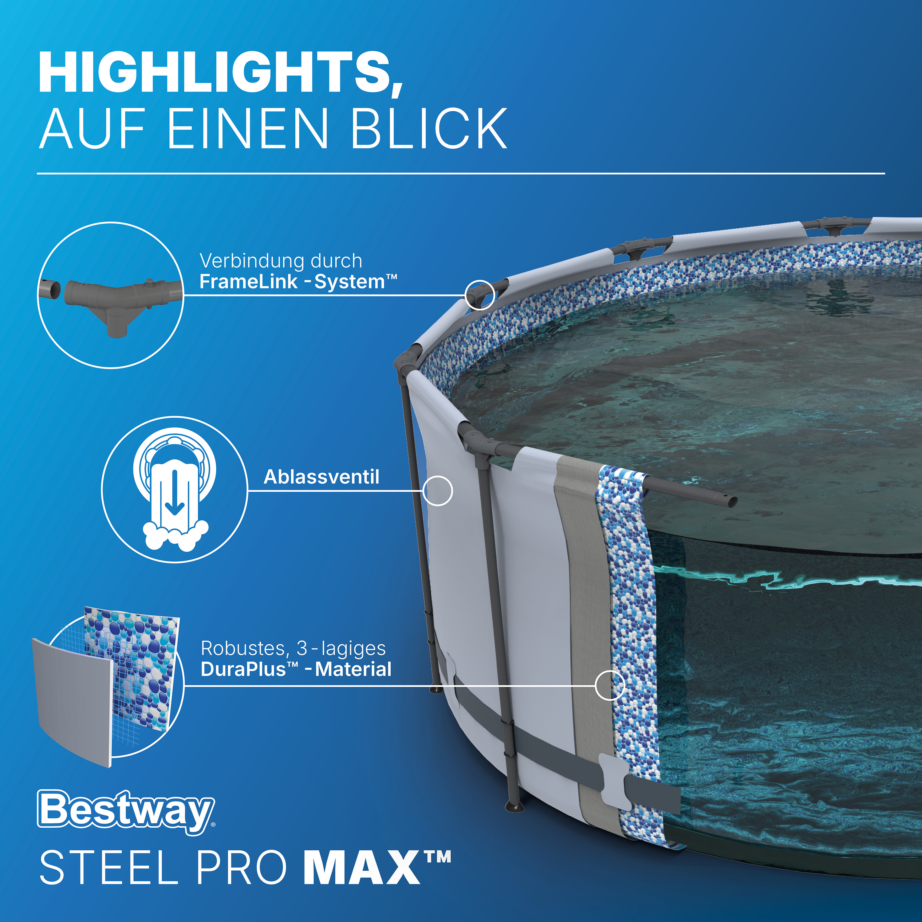 Steel Pro MAX™ Frame Pool Komplett Set mit Filterpumpe Ø 427 x 107 cm, lichtgrau, rund