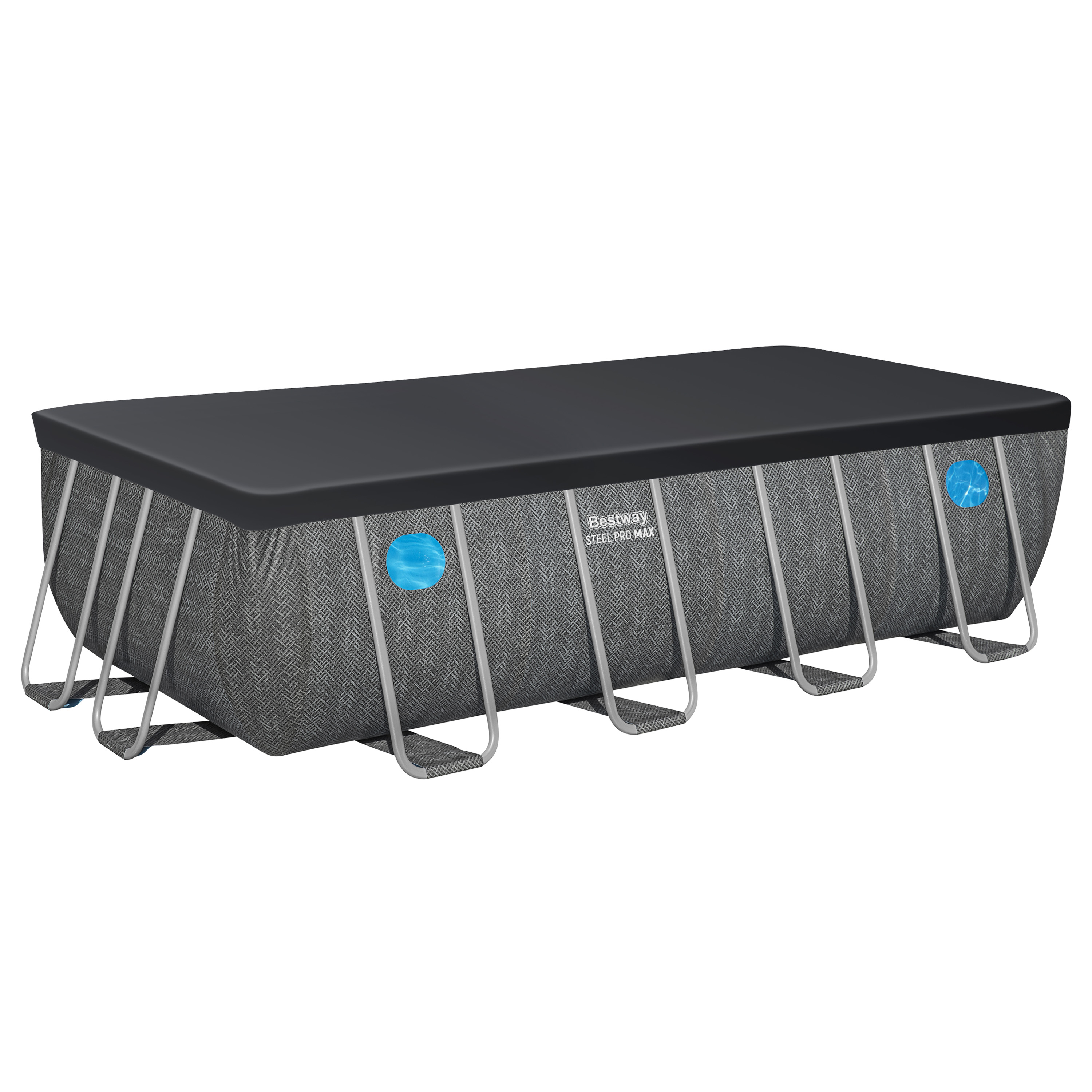 Steel Pro MAX™ Splashview™ Frame Pool Komplett Set mit Filterpumpe  488 x 244 x 122 cm, Rattan-Optik (Schiefergrau), eckig