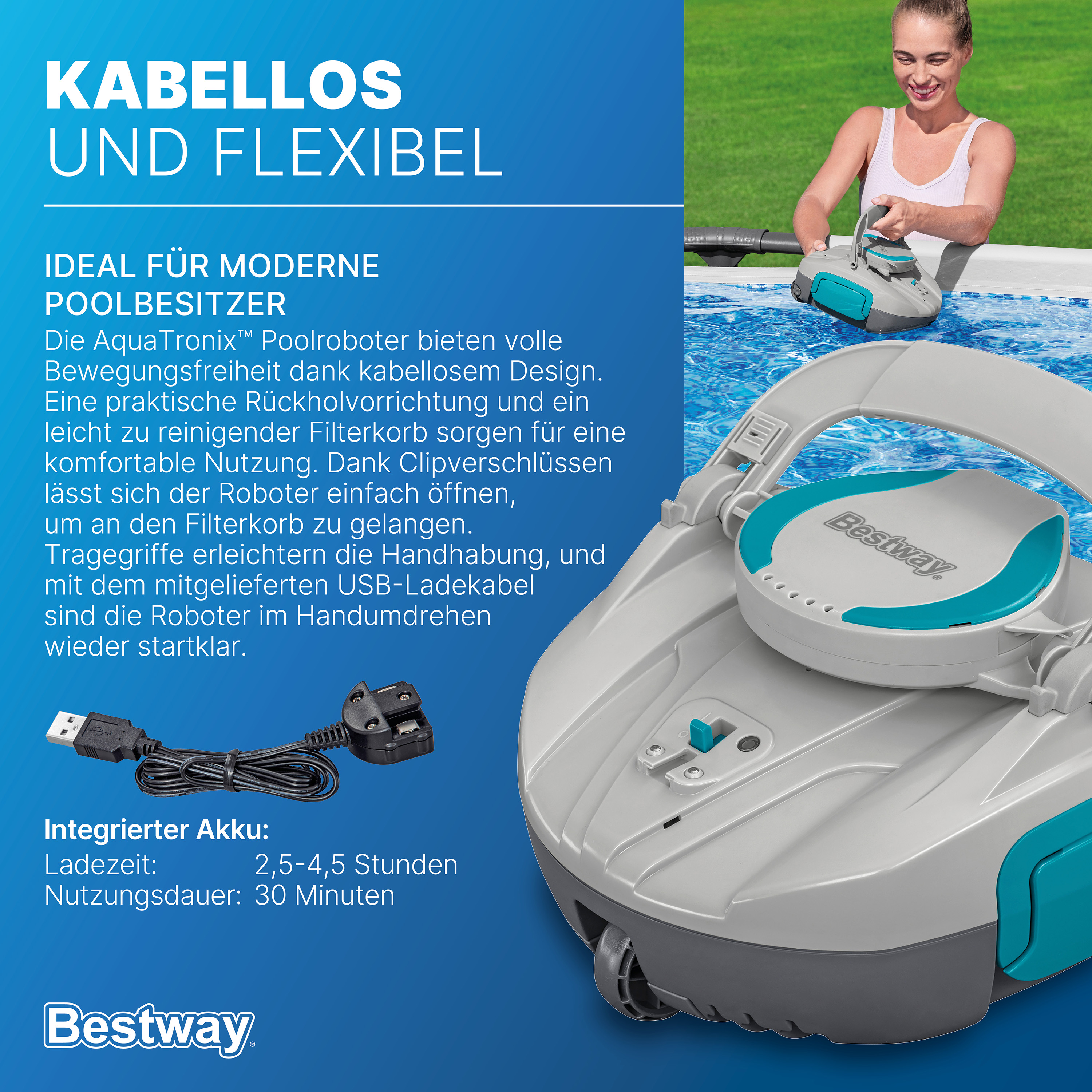 Autonomer, akkubetriebener Poolroboter AquaTronix™ G100