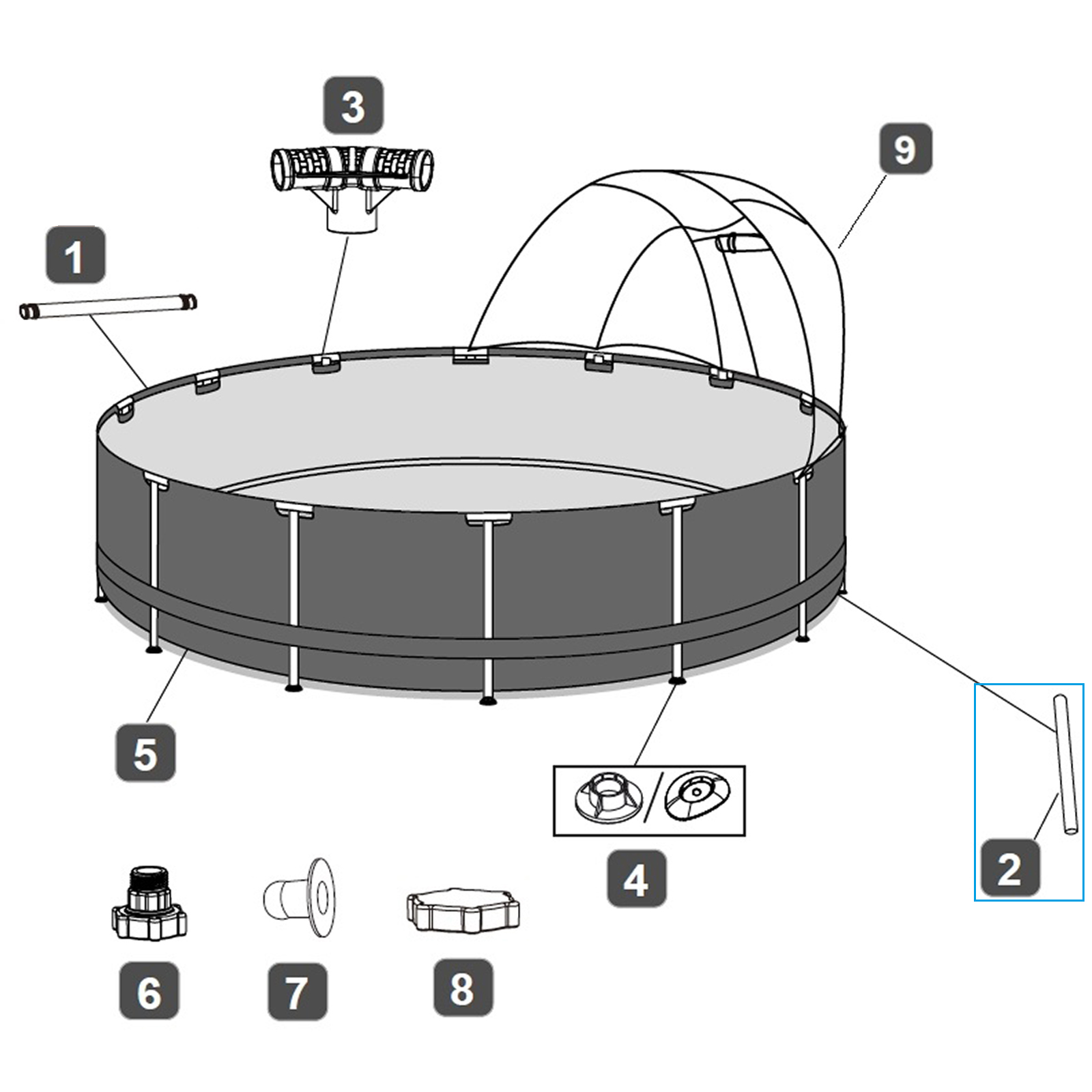 Bestway® Spare Part Vertikal leg (grey) for Power Steel™ pools 396 x ...