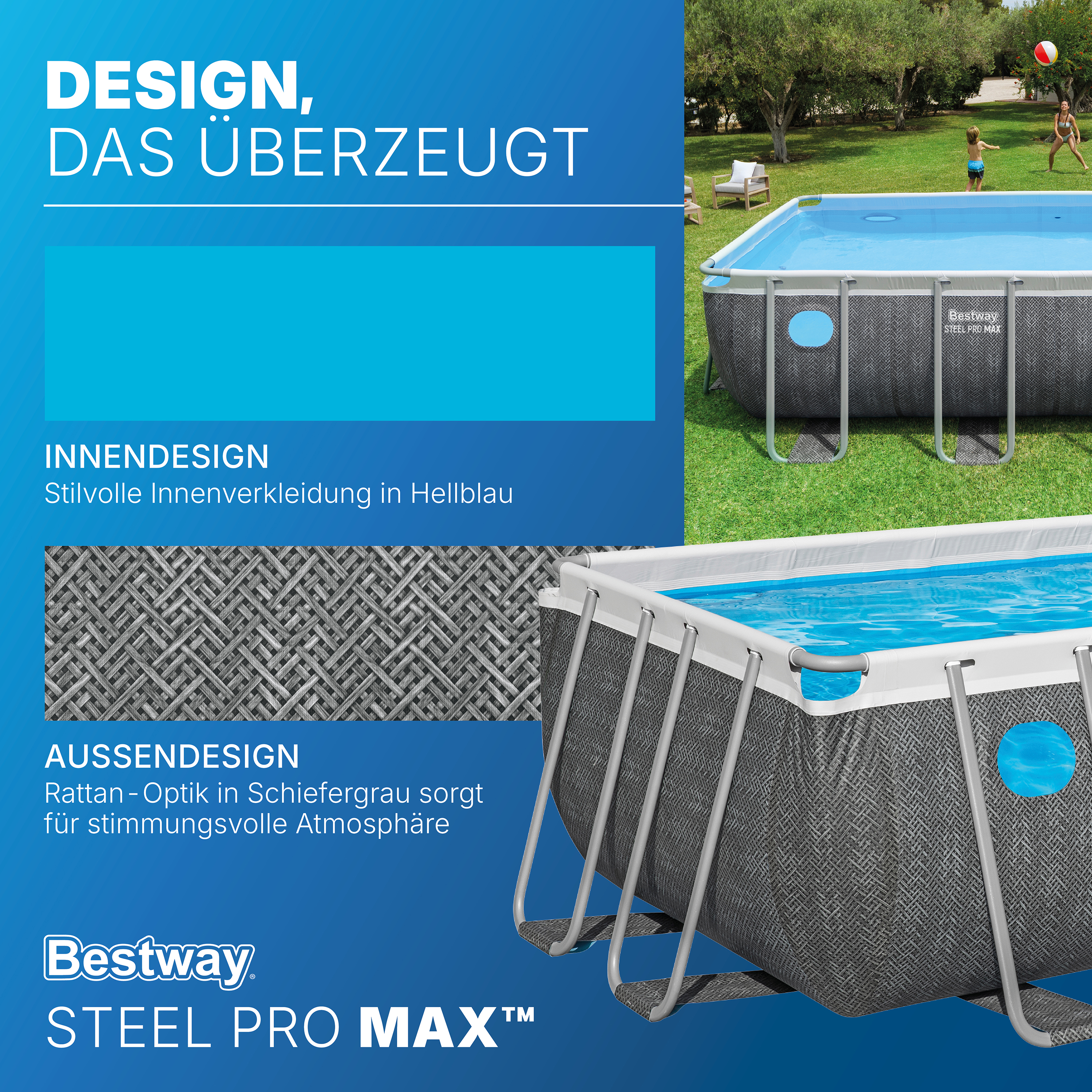 Steel Pro MAX™ Solo Pool ohne Zubehör 488 x 244 x 122 cm, grau, eckig