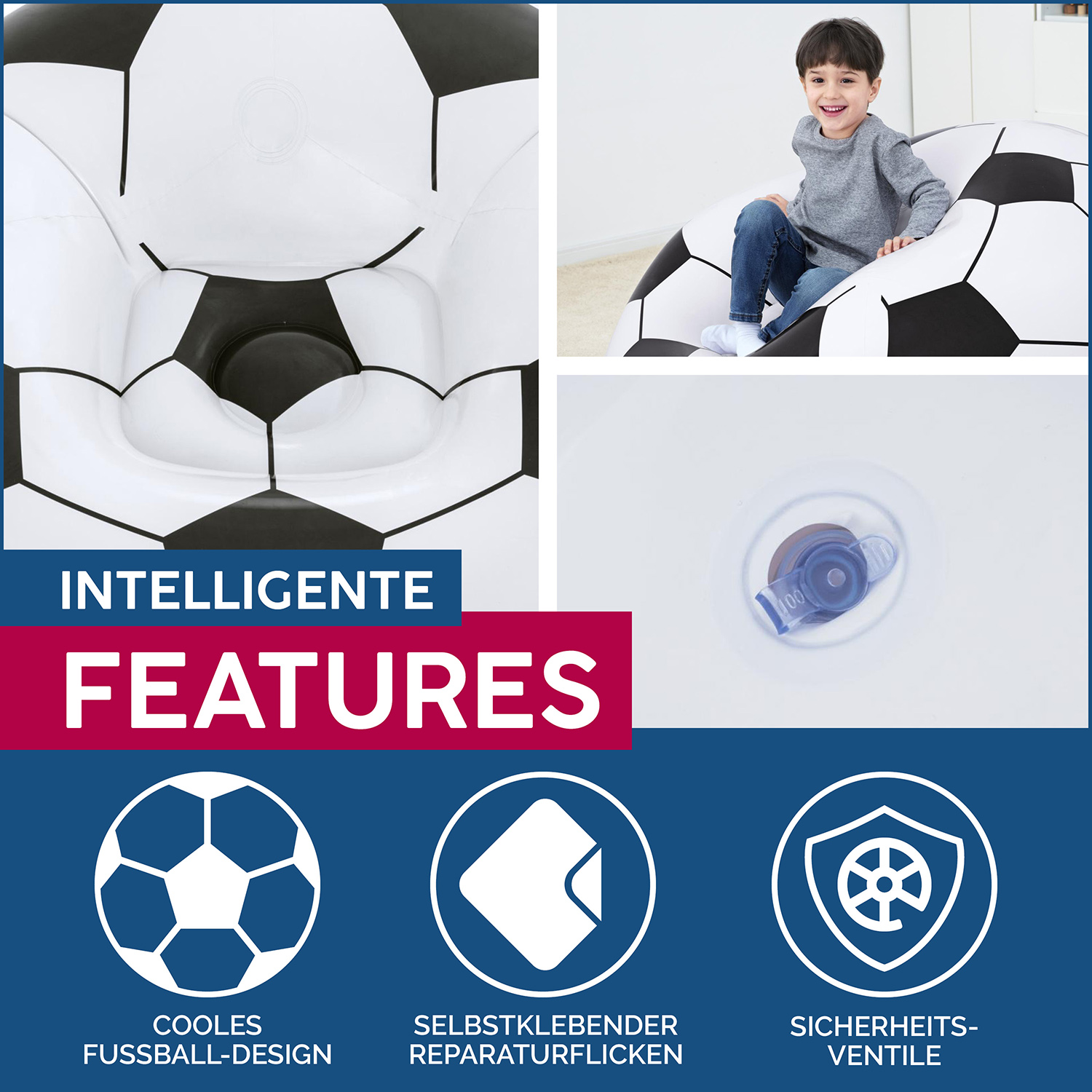 Up, In & Over™ 45" x 44" x 26"/1.14m x 1.12m x 66cm Beanless Soccer Ball Chair
