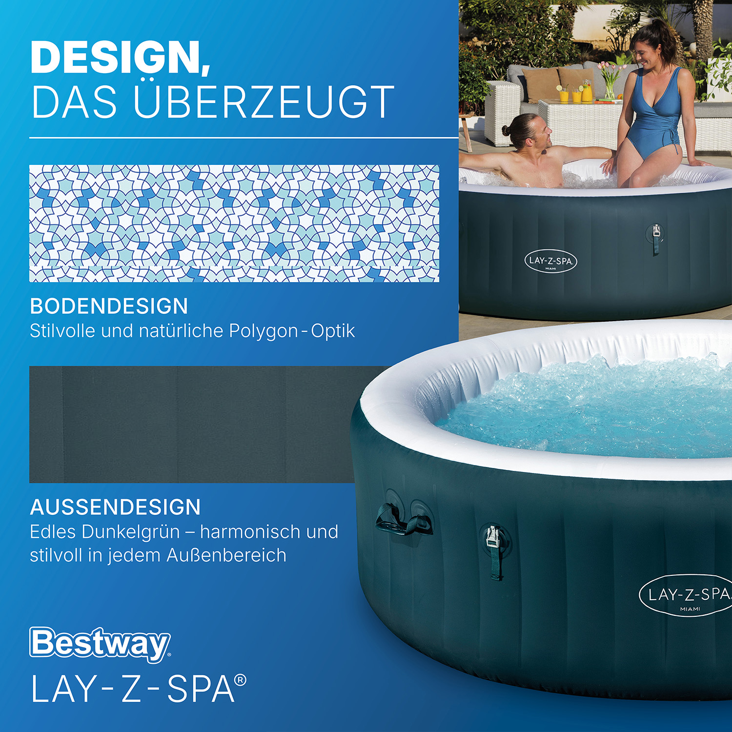 LAY-Z-SPA® Energiespar Whirlpool Miami AirJet™ für 6 Personen Ø 196 x 66 cm, Dunkelgrün