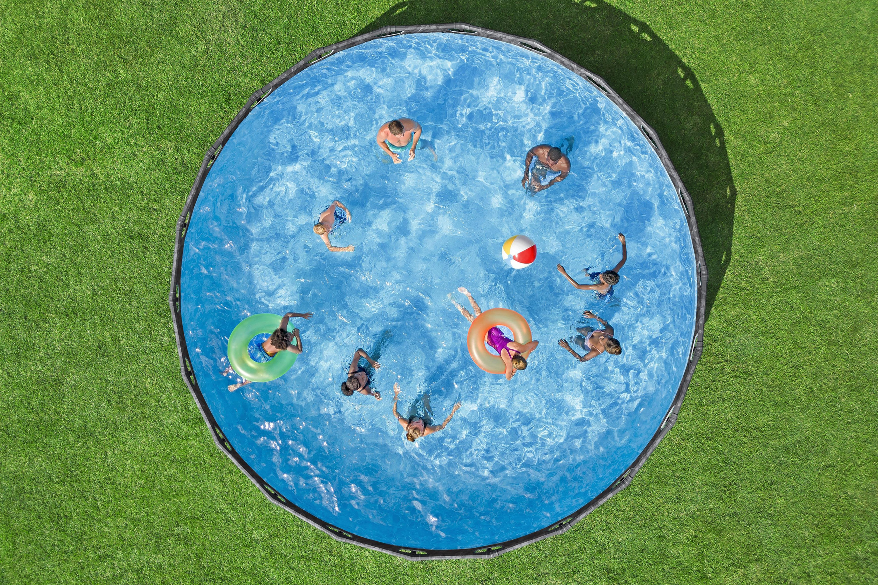 APX365™ Winterfestes Frame Pool Komplett Set mit Sandfilteranlage Ø 671 x 132 cm, Marmor-Optik (Dunkel), rund