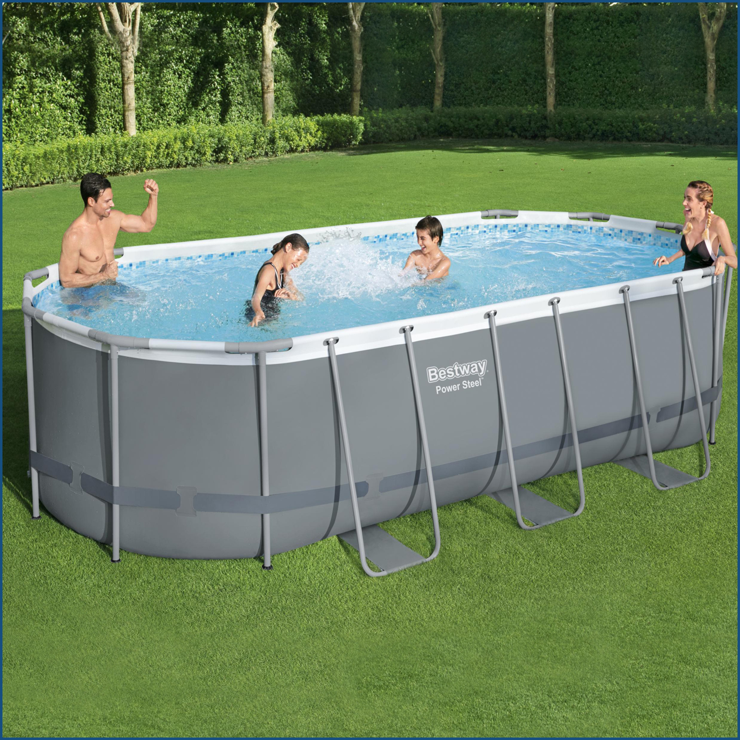 Power Steel™ Frame Pool Komplett-Set mit Filterpumpe 549 x 274 x 122 cm, grau, oval
