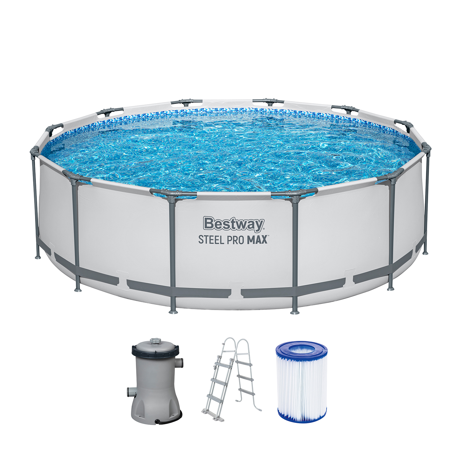 Steel Pro MAX™ Frame Pool Set mit Filterpumpe Ø 366 x 100 cm, lichtgrau, rund