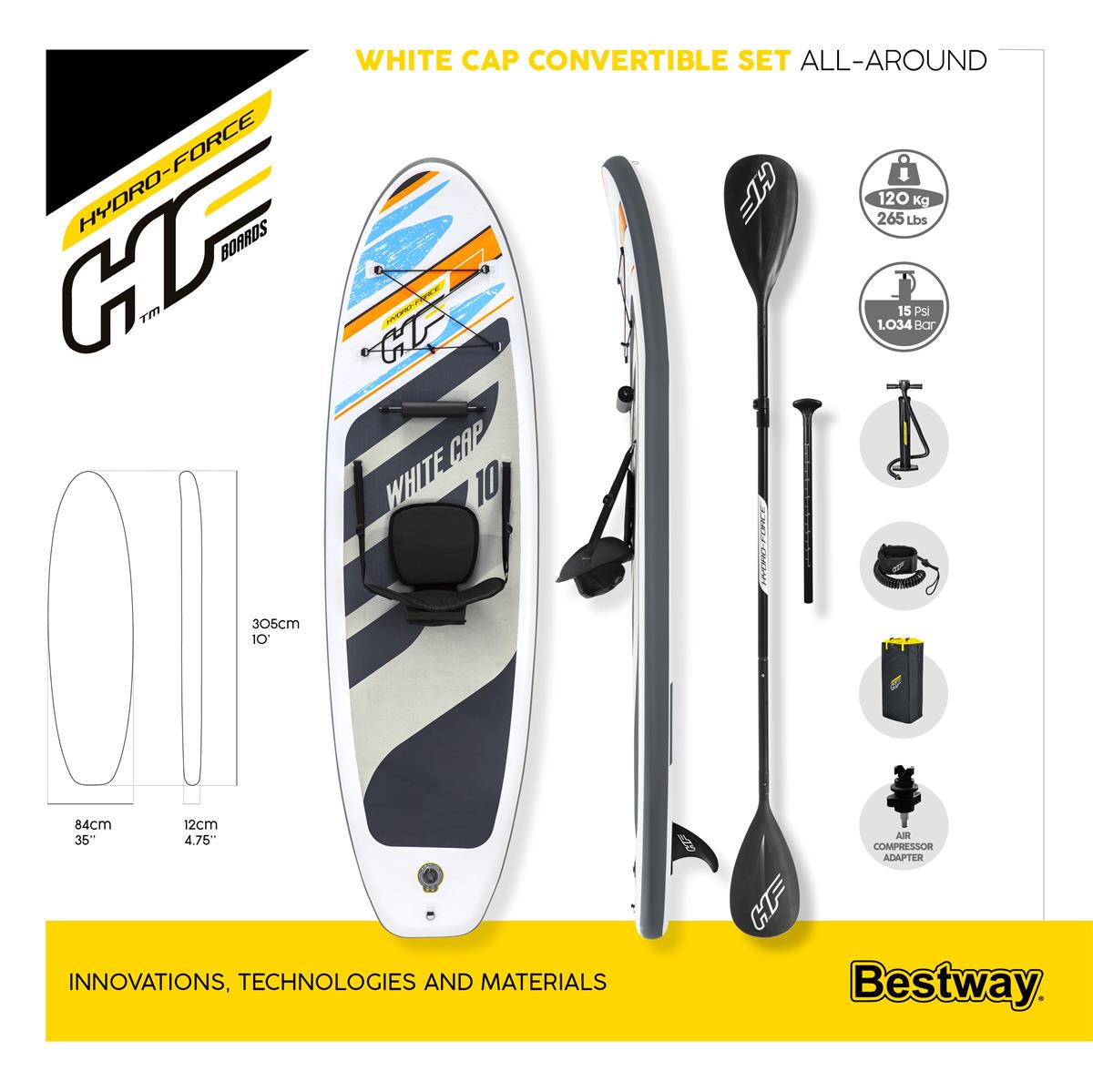 Hydro-Force™ SUP Allround Board-Set White Cap mit Sitz 305 x 84 x 12 cm