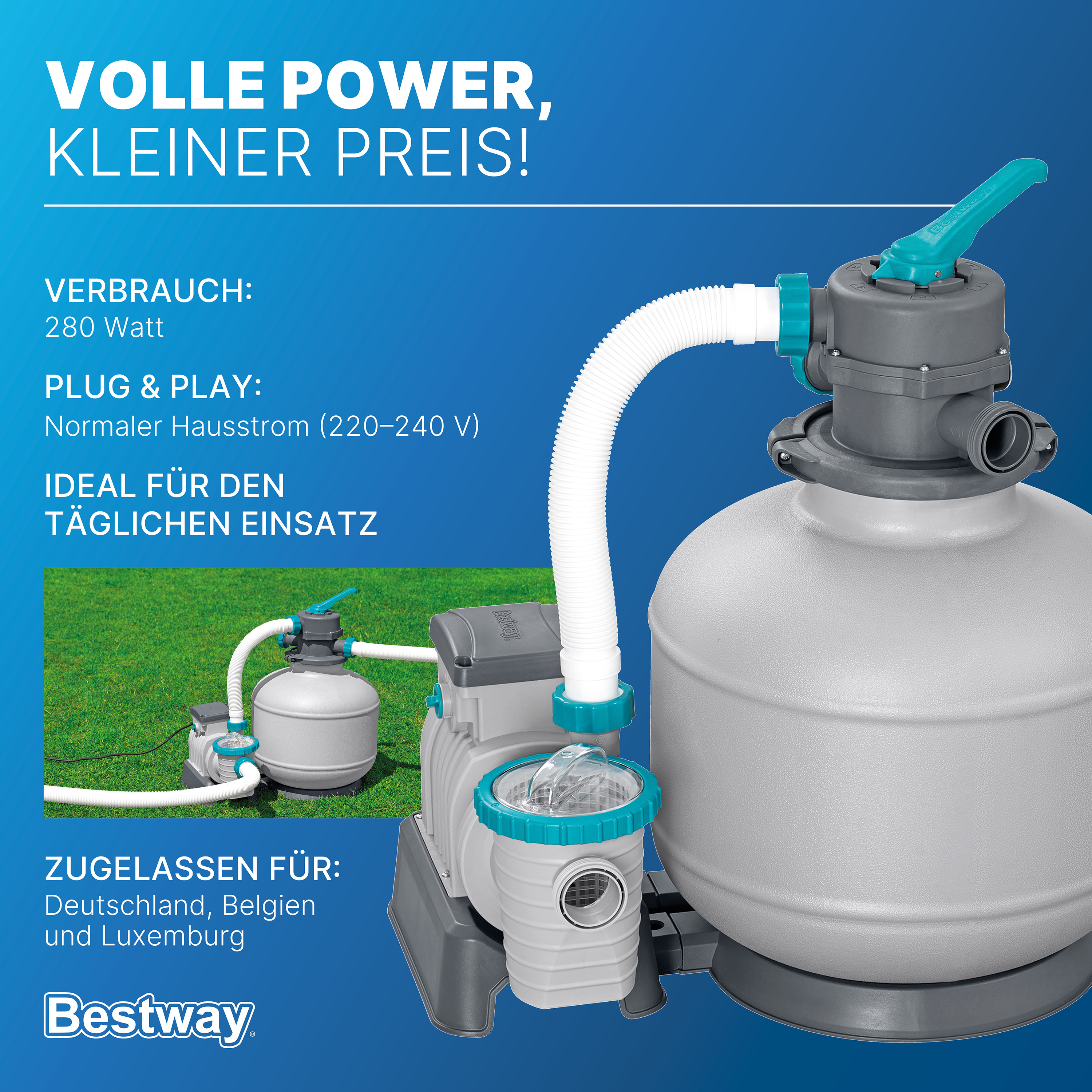 Sandfilteranlage mit Zeitschaltuhr 8.327 l/h, 280 W