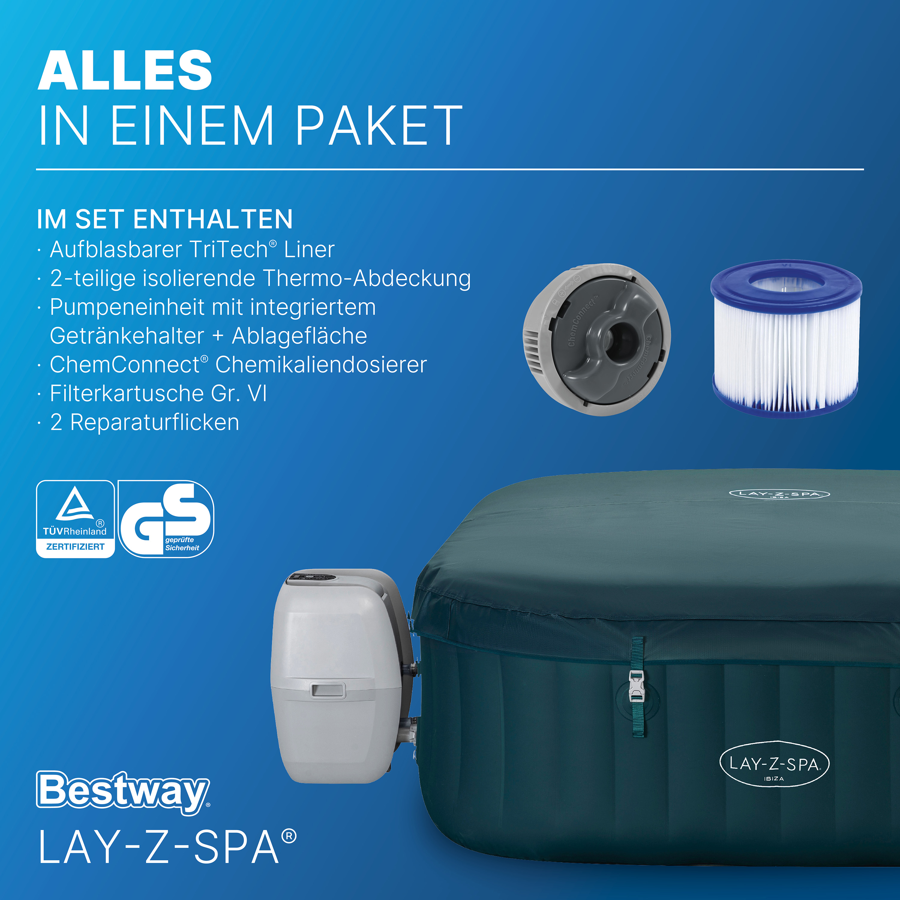 LAY-Z-SPA® Energiespar Whirlpool Ibiza AirJet™, für 4 Personen, 180 x 180 x 66 cm, Dunkelgrün