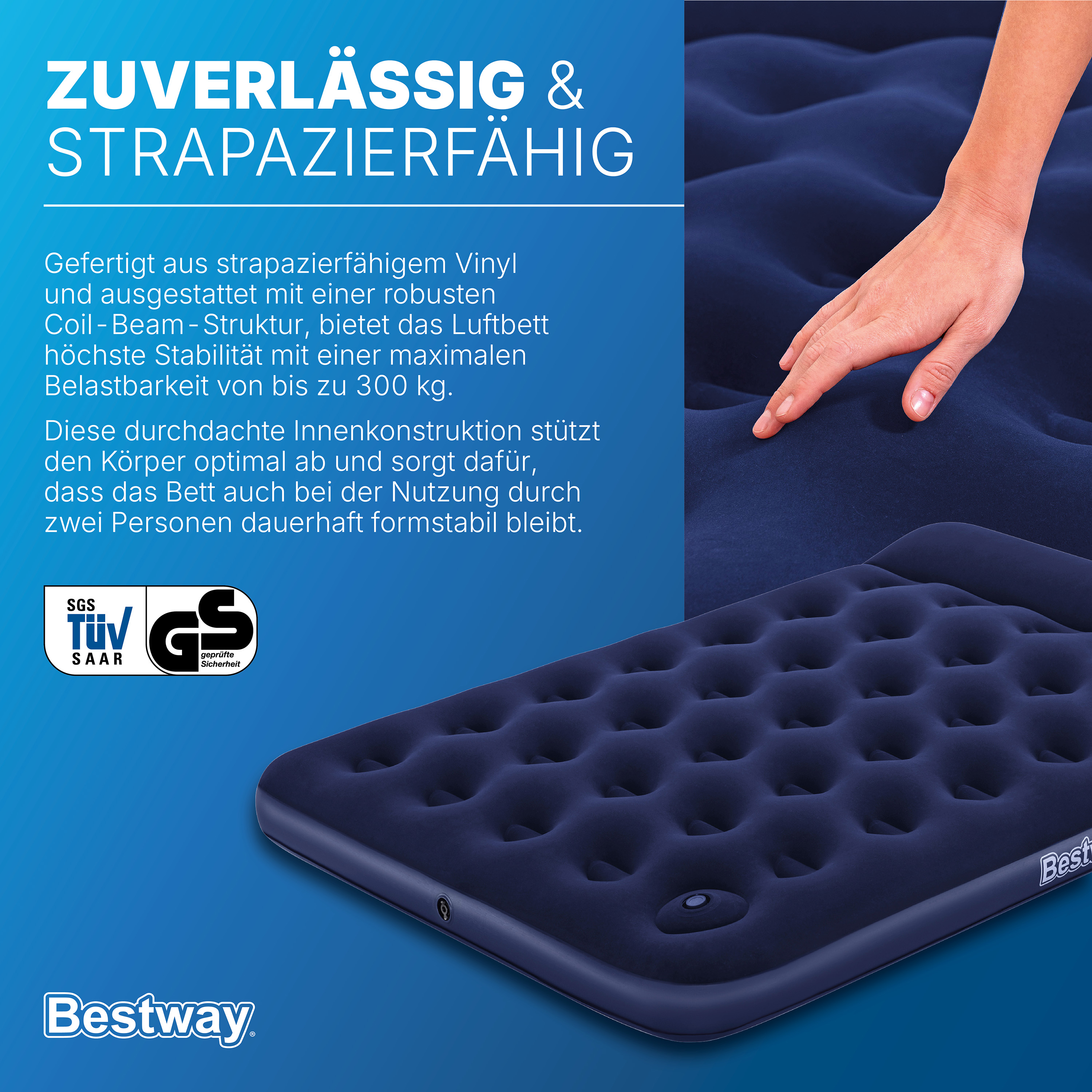 Doppelluftbett mit integrierter Fußpumpe 191 x 137 x 28 cm