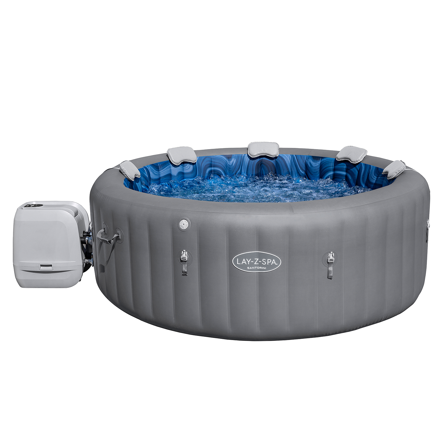 LAY-Z-SPA® Energiespar Whirlpool Santorini HydroJet Pro™ mit App-Steuerung, für 7 Personen Ø 216 x 80 cm, Graphit