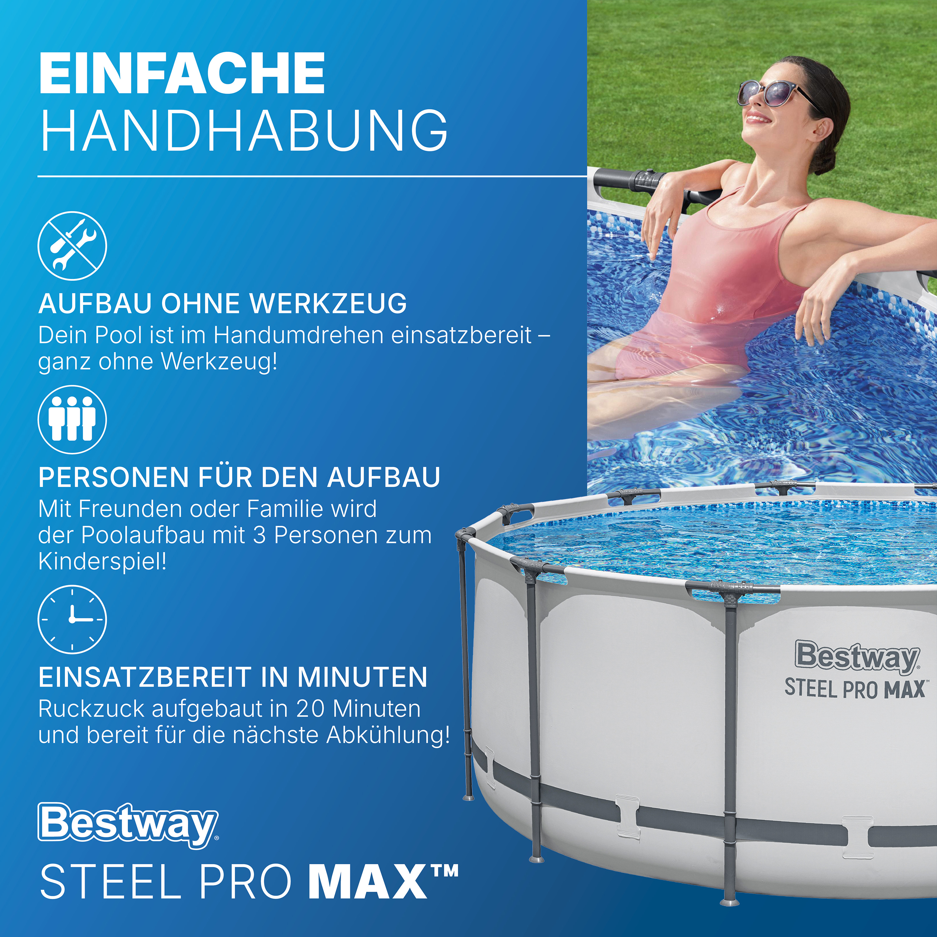 Steel Pro MAX™ Frame Pool Komplett Set mit Filterpumpe Ø 366 x 122 cm, lichtgrau, rund
