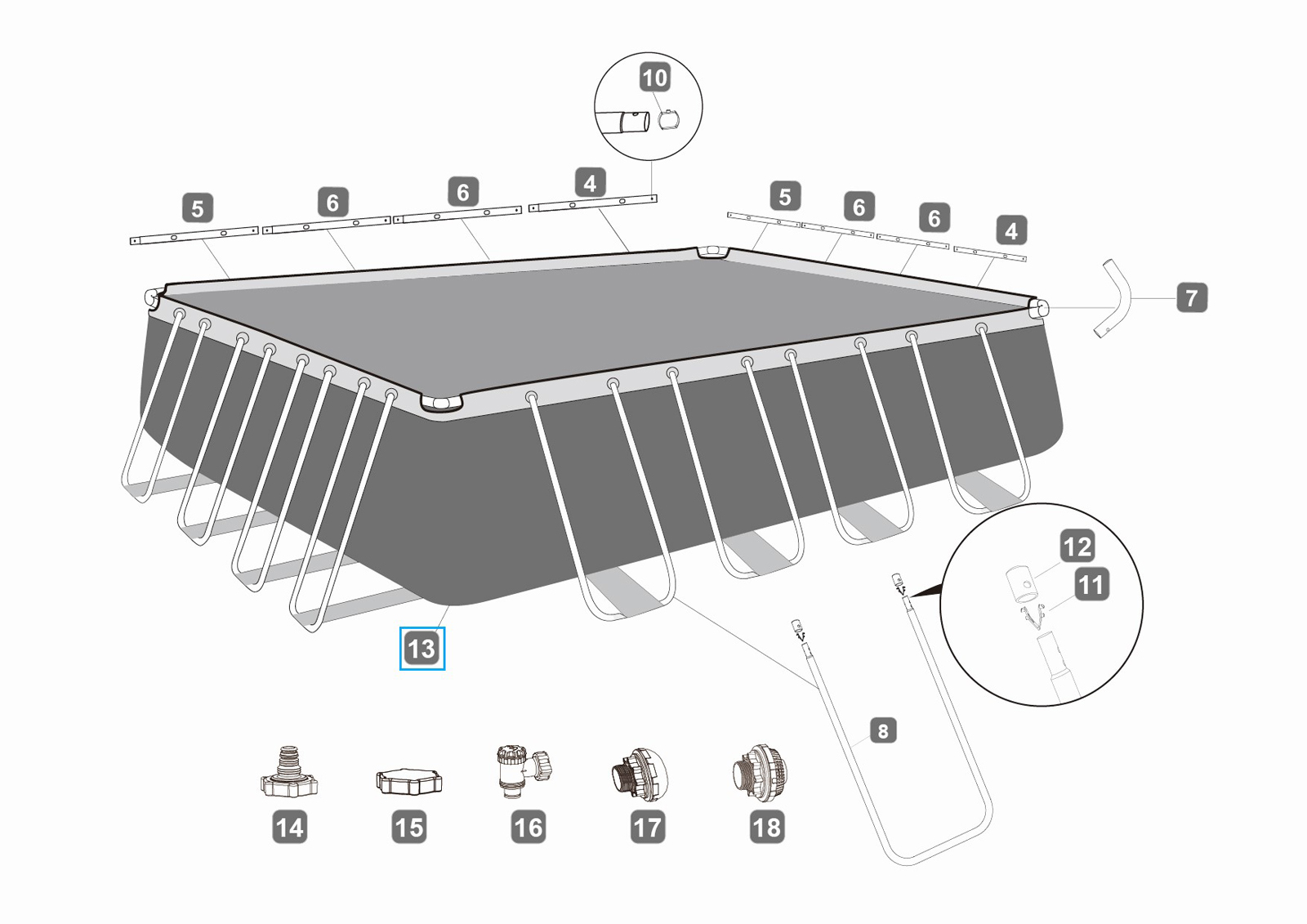 Bestway® Spare Part Pool liner (grey) for Power Steel™ frame pool 488 x 488 x 122 cm, angular