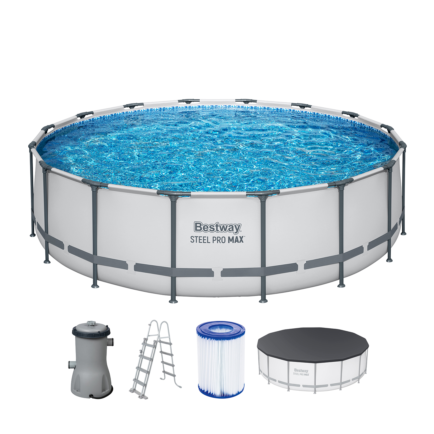 Steel Pro MAX™ Frame Pool Komplett Set mit Filterpumpe Ø 457 x 122 cm, lichtgrau, rund