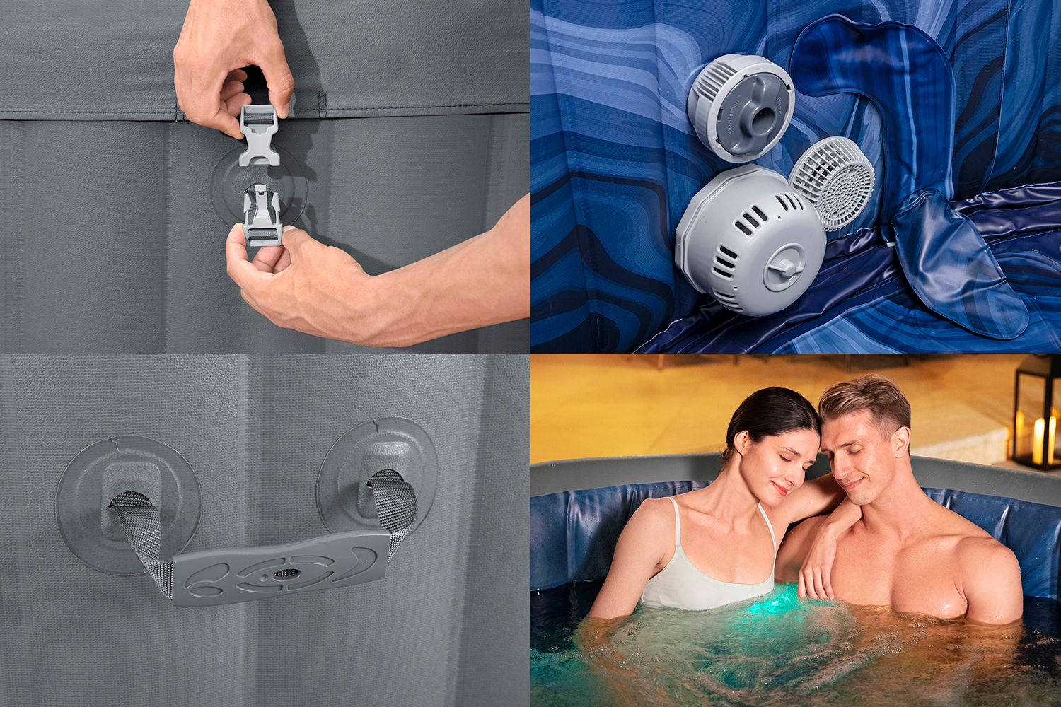 LAY-Z-SPA® Energiespar Whirlpool Santorini HydroJet Pro™ mit App-Steuerung, für 7 Personen Ø 216 x 80 cm, Graphit