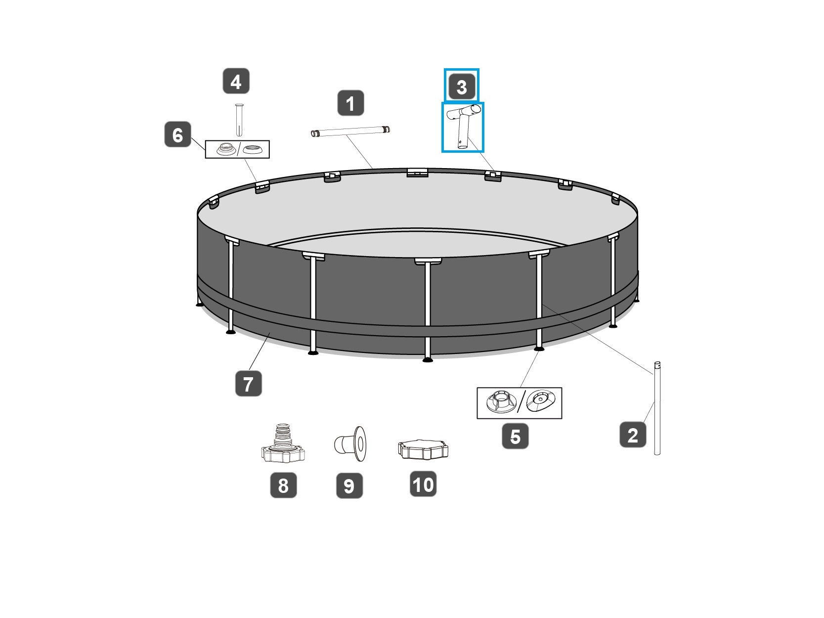 Bestway® Spare Part T-connector (brown/frameLink System™) for Steel Pro MAX™ pool Ø 366x100cm, round