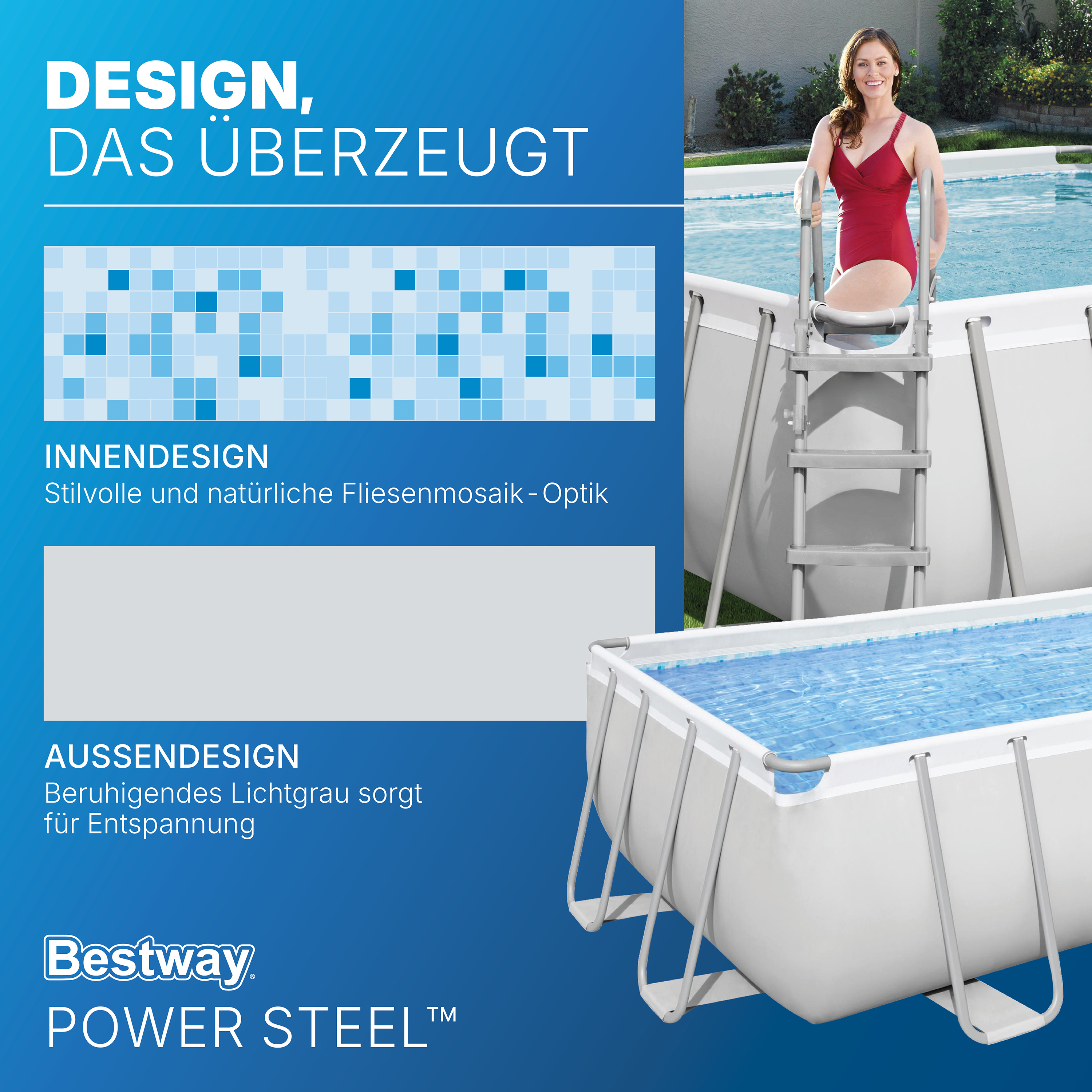 Power Steel™ Frame Pool Komplett Set mit Sandfilteranlage 488 x 244 x 122 cm, lichtgrau, eckig