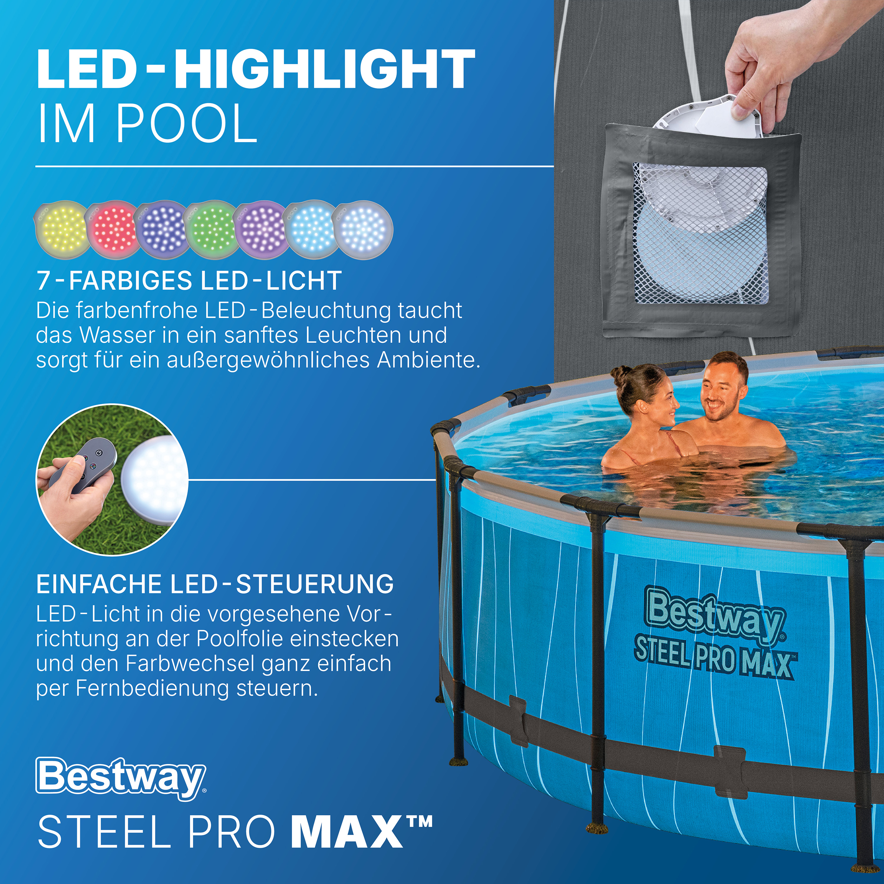 Steel Pro MAX™ Solo Pool ohne Zubehör Ø 457 x 107 cm, LED-Design, rund