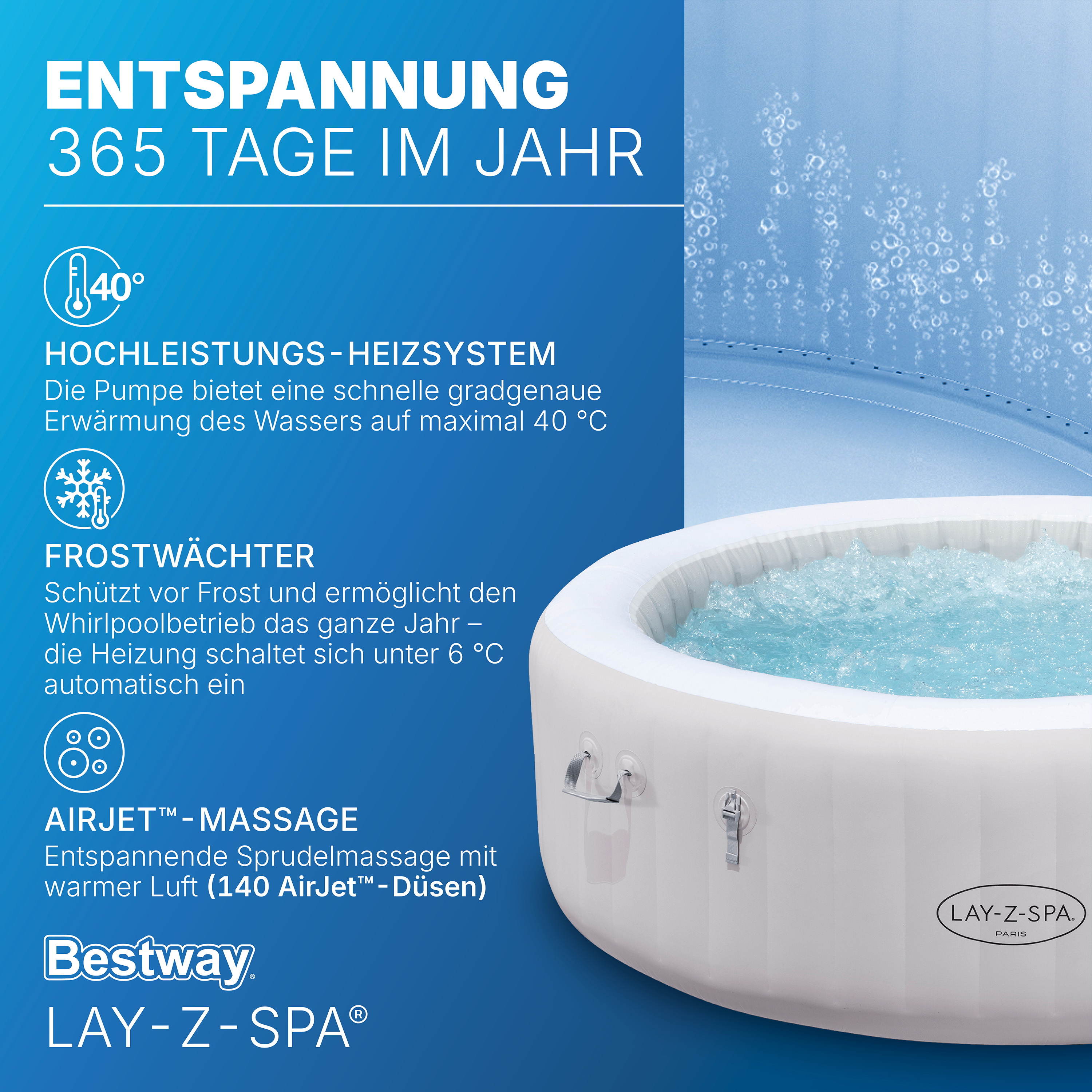 LAY-Z-SPA® LED Whirlpool Paris AirJet™ Ø 196 x 66 cm, rund