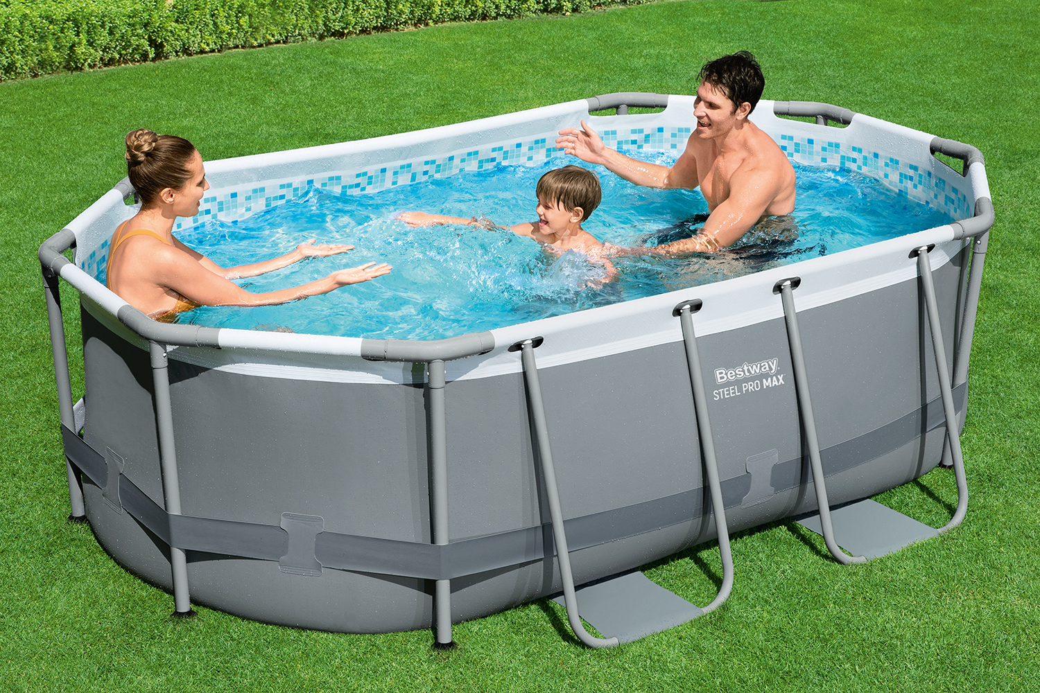 Steel Pro MAX™ Frame Pool Set mit Filterpumpe 305 x 200 x 84 cm, grau, oval