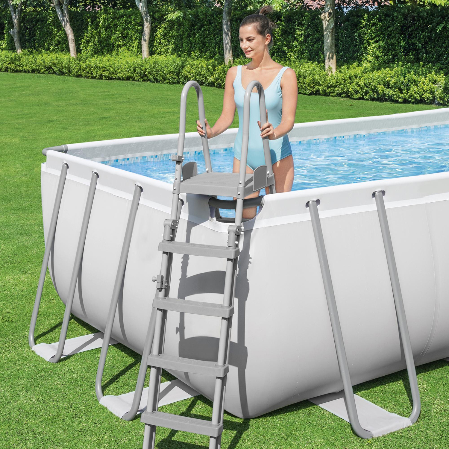 Power Steel™ Frame Pool Komplett-Set mit Filterpumpe 640 x 274 x 132 cm , lichtgrau, eckig